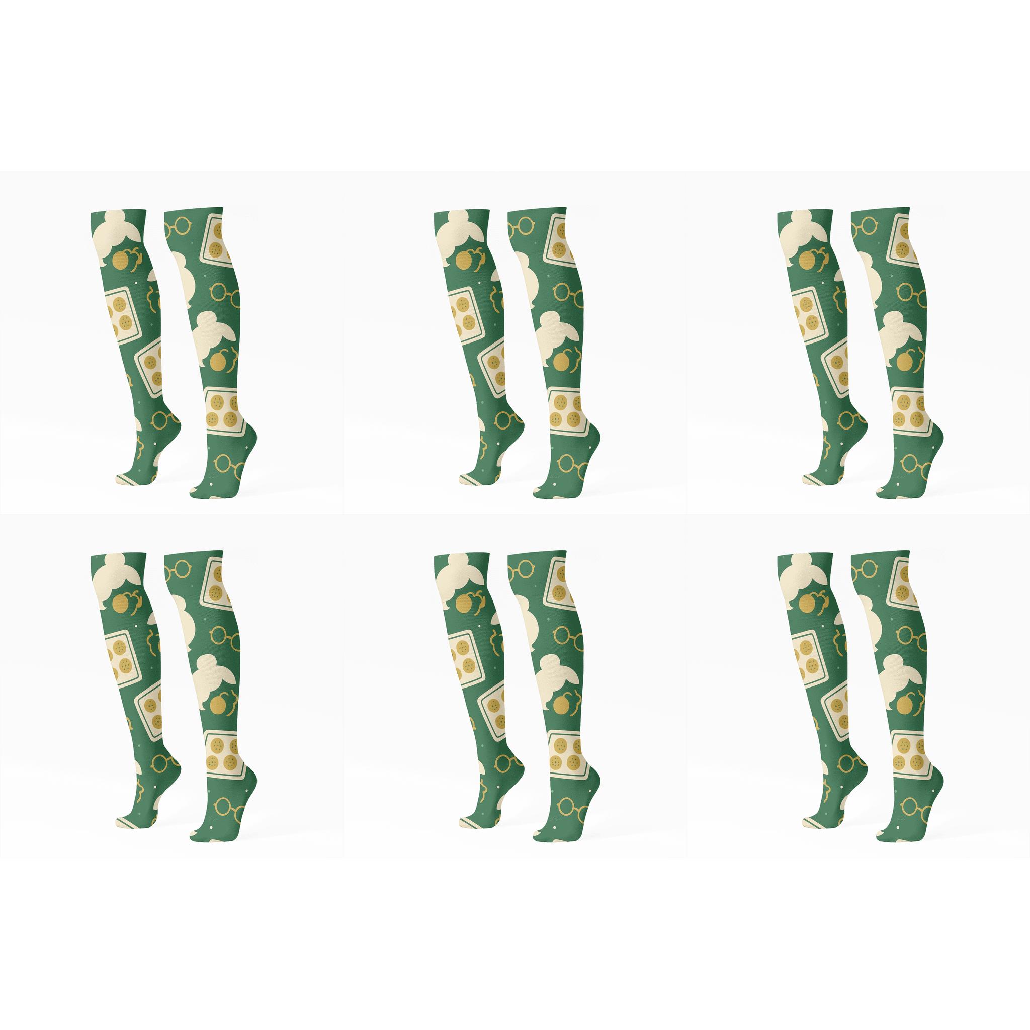 Spectacles And Cookie Tray Scatter Mrs Claus Edition trendy patterned knee-high socks