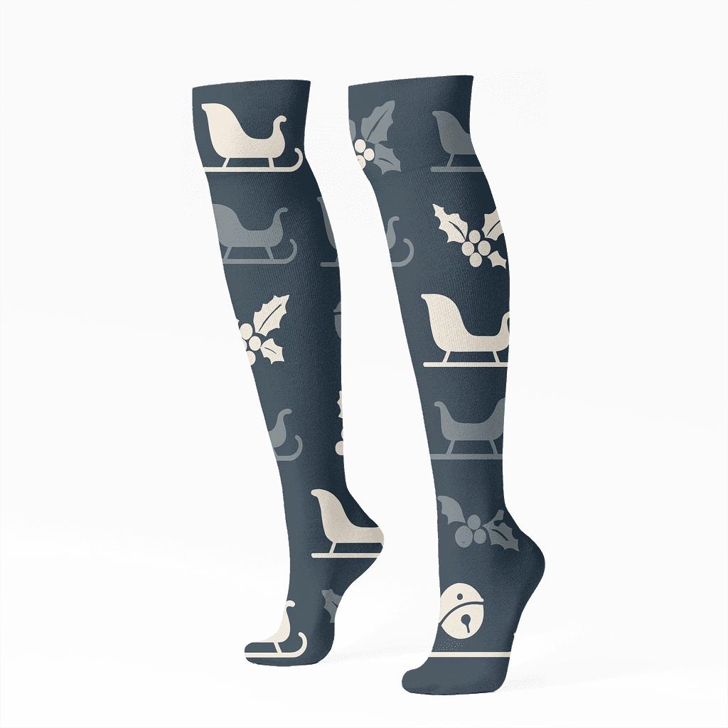 Sleigh Silhouette Grid In Deep Navy soft everyday knee-high socks