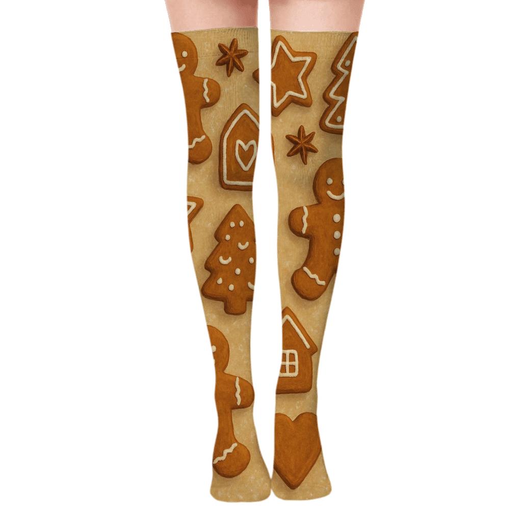 Gingerbread Cookie Scatter Xmas Edition soft everyday over-the-knee socks