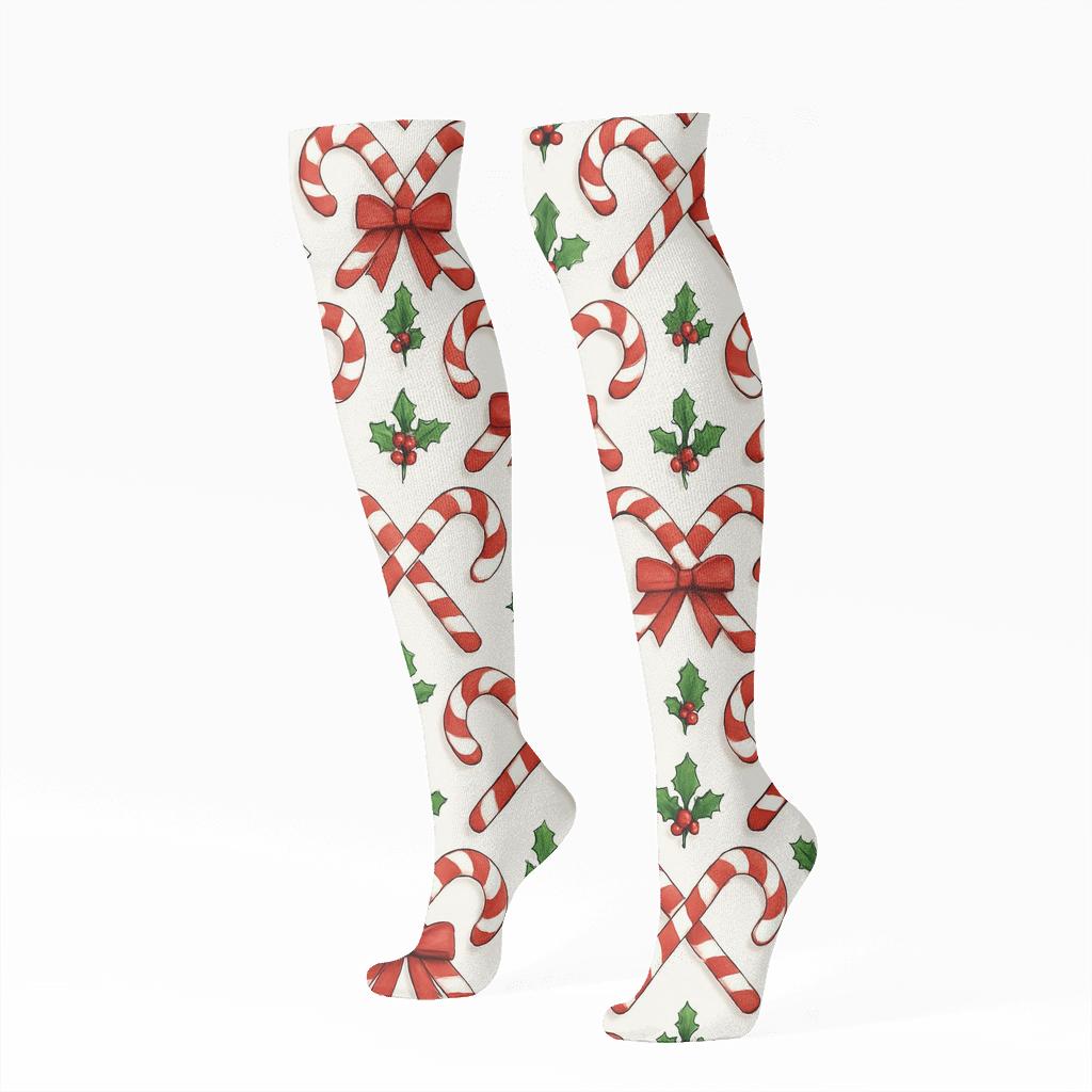 Peppermint-Infused Candy Canes Chevron designer print knee-high socks