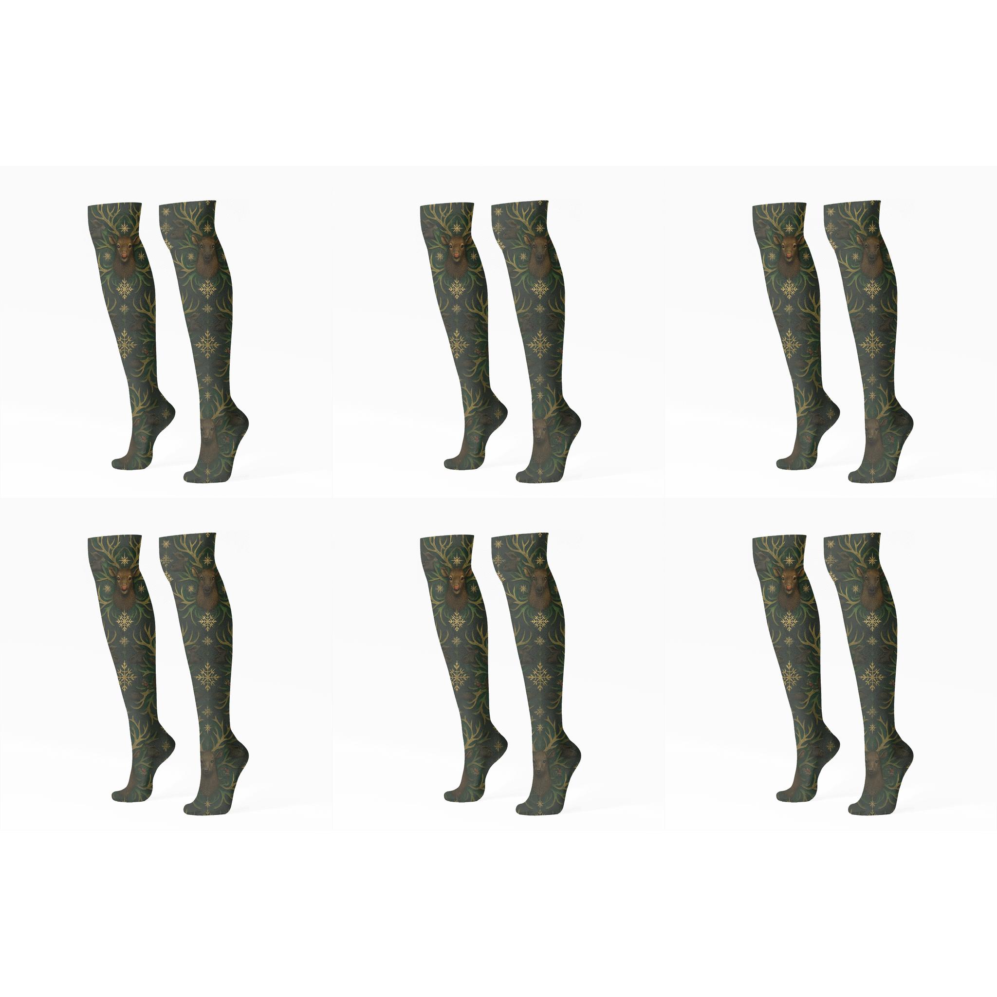 Antler Crown Tessellation Rudolph-Lead unique graphic knee-high socks