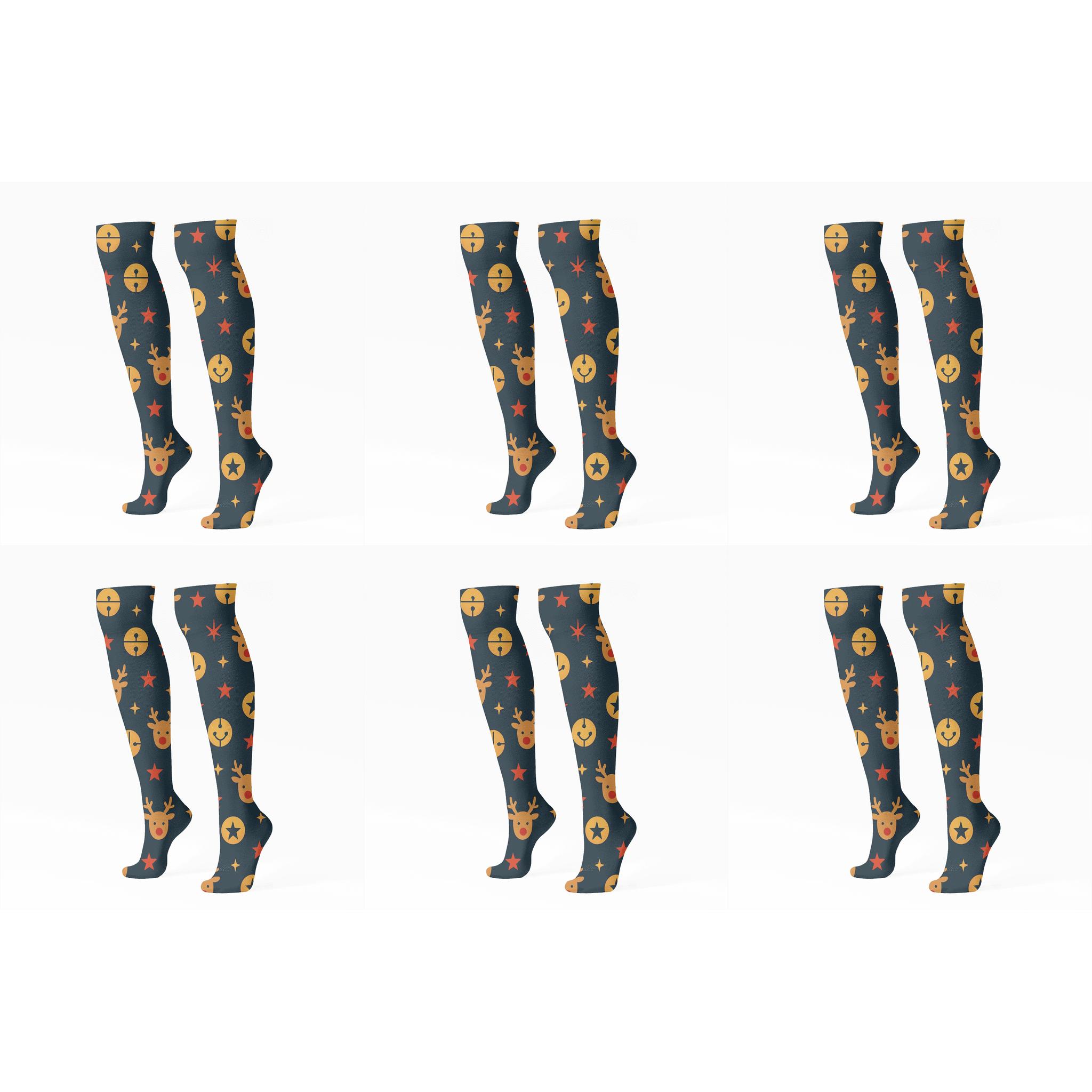 Harness Bell Scatter With Rudolph comfortable cotton knee-high socks
