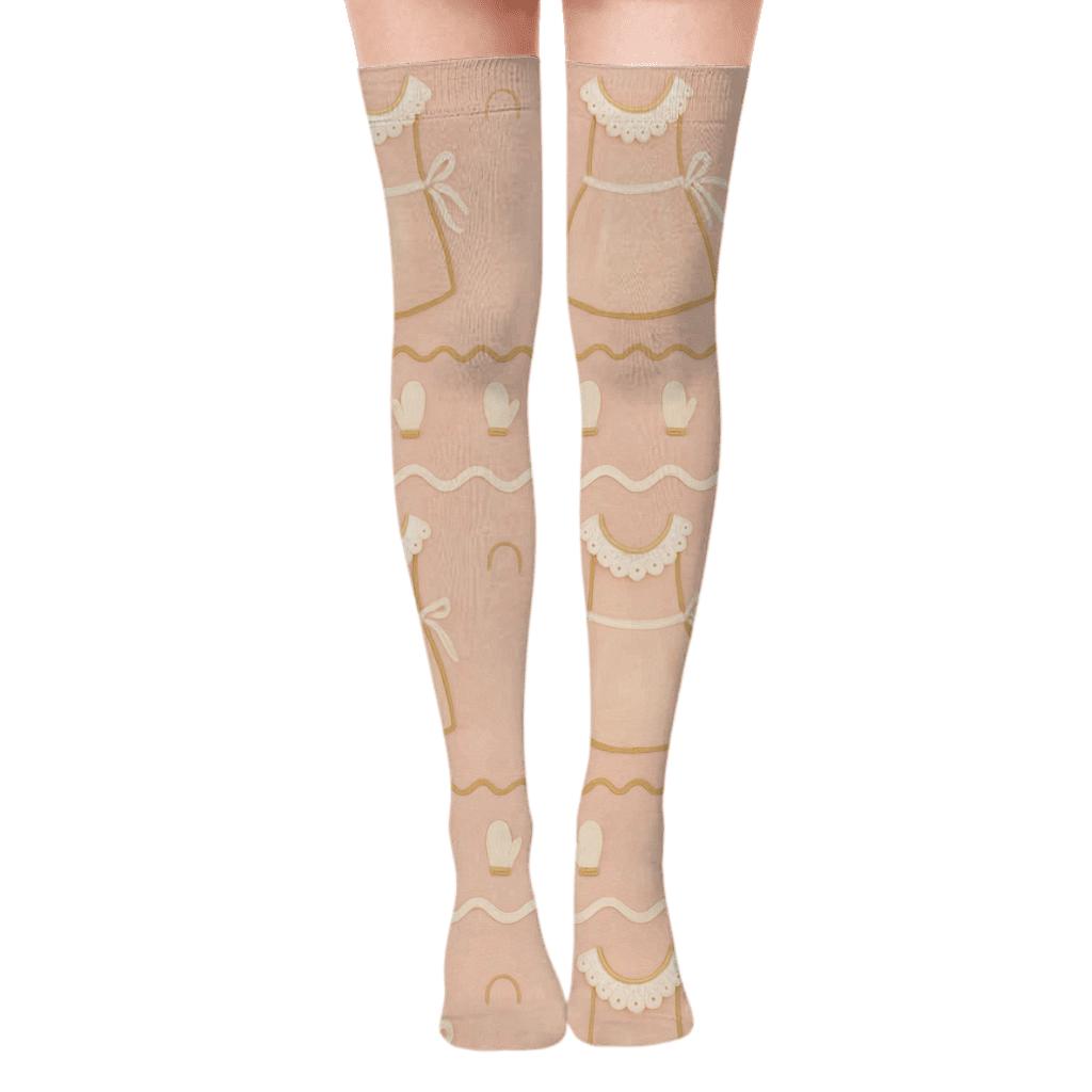 Apron Lace Band Mrs Claus Panel unique graphic over-the-knee socks