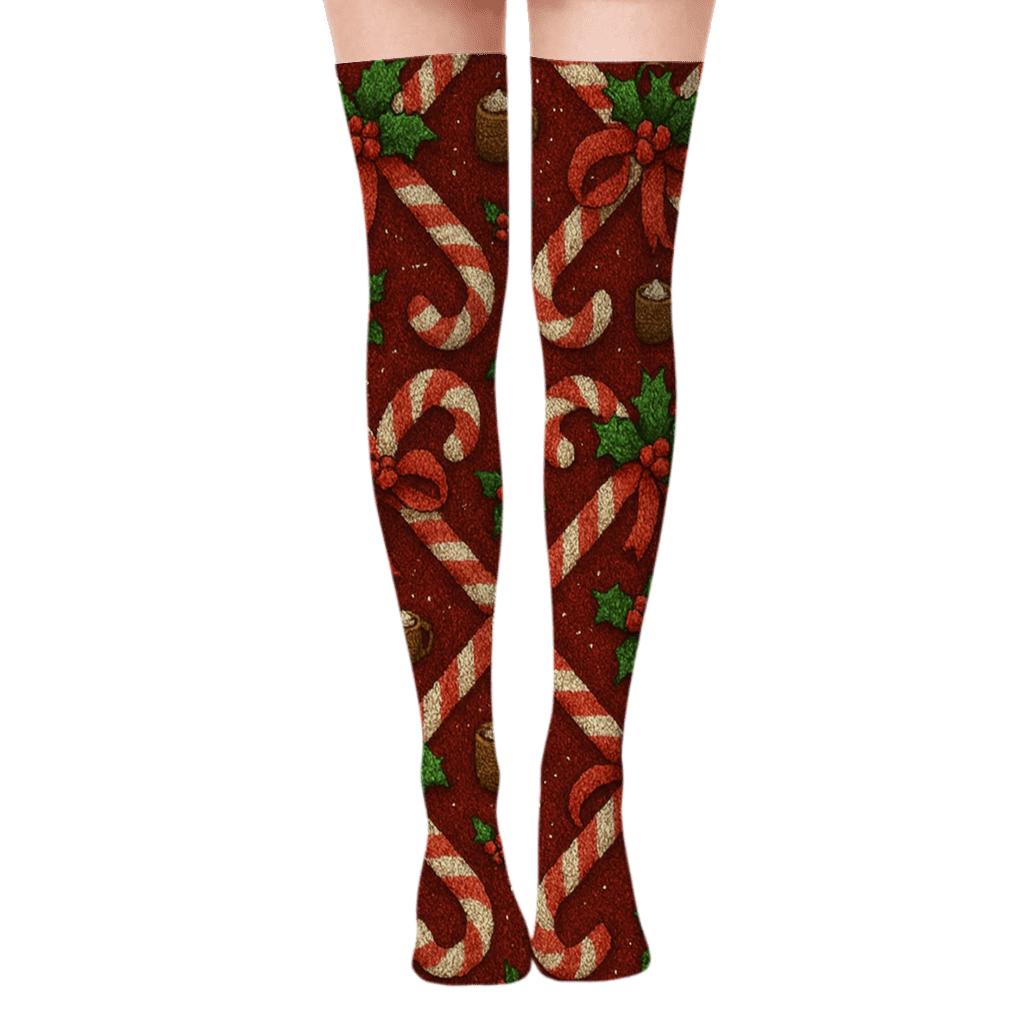 Candy Canes Holiday Lattice premium cozy over-the-knee socks