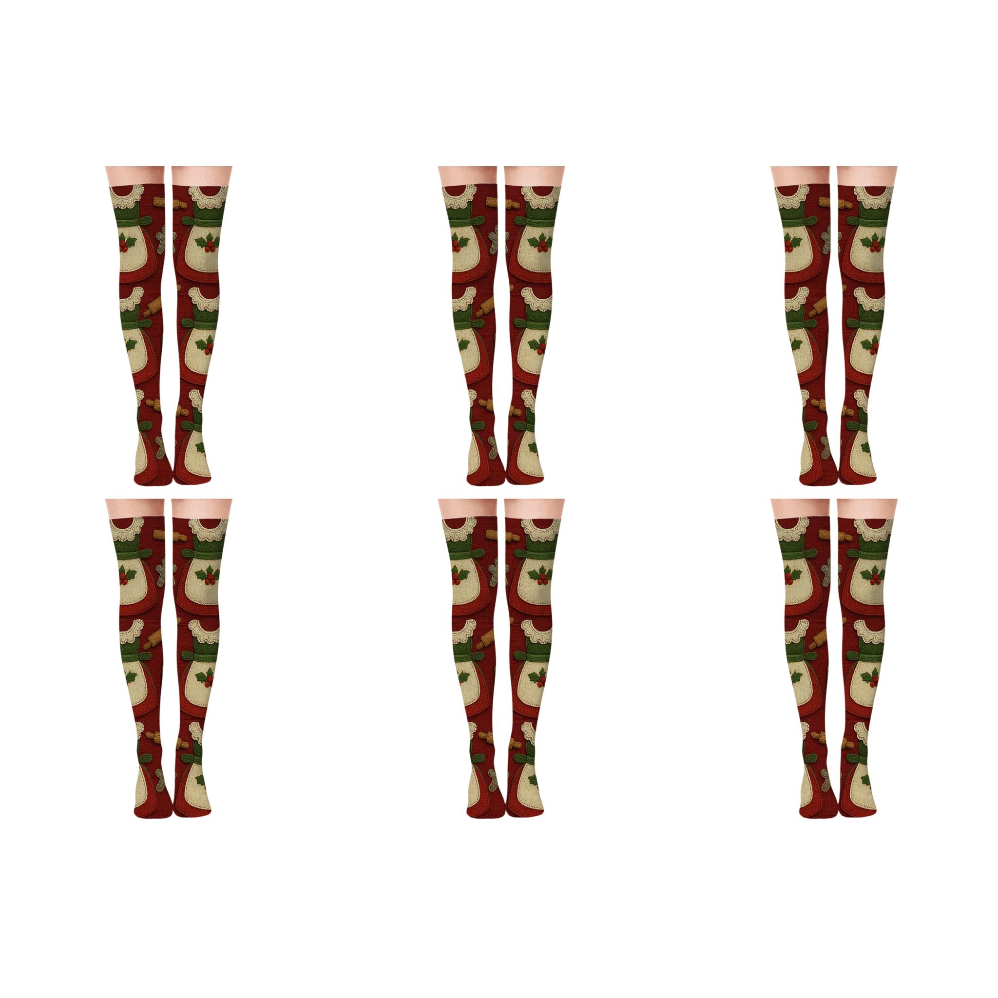 Mrs Claus Hearthband Apron Panel stylish fashion over-the-knee socks