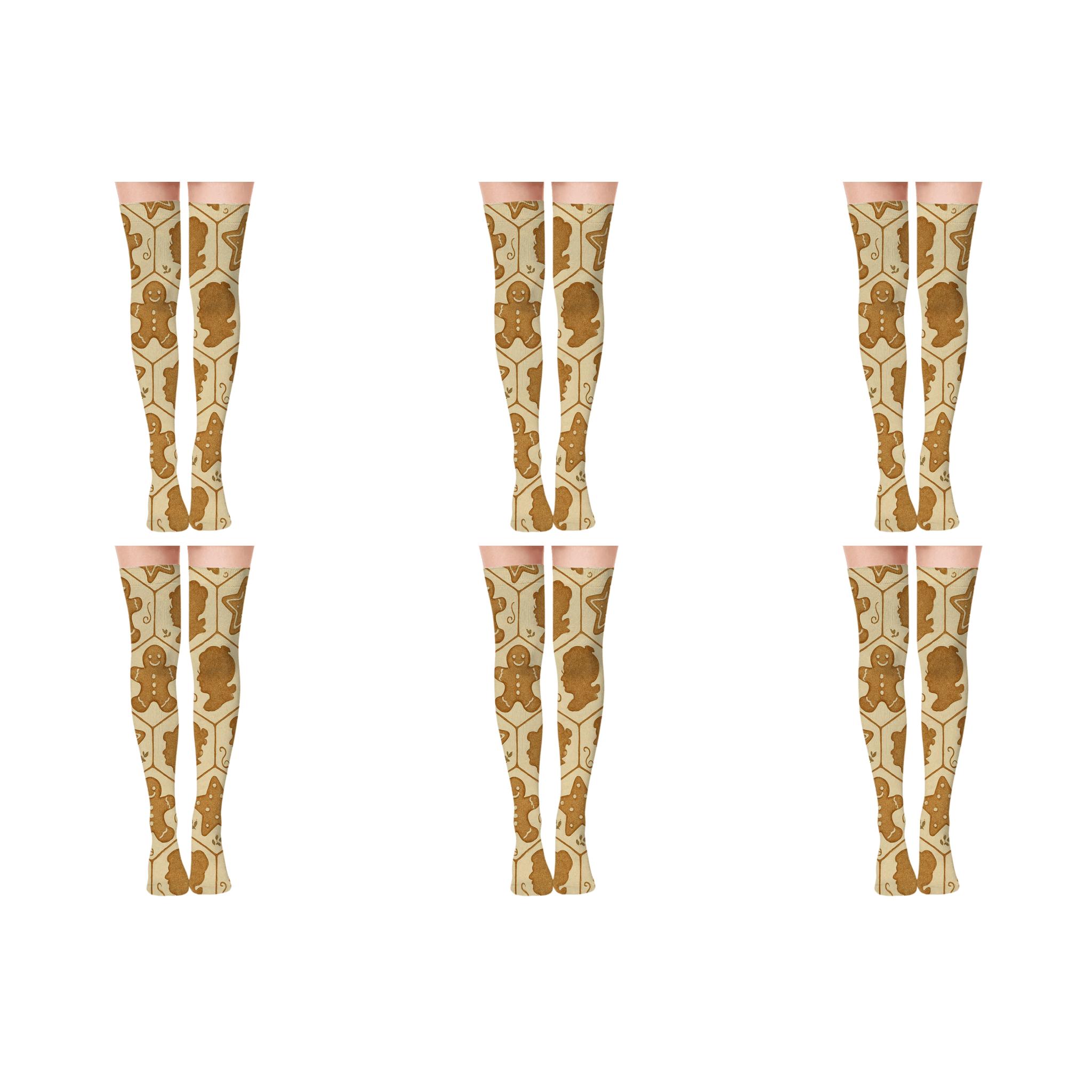 Gingerbread Tessellation With Mrs Claus unique graphic over-the-knee socks