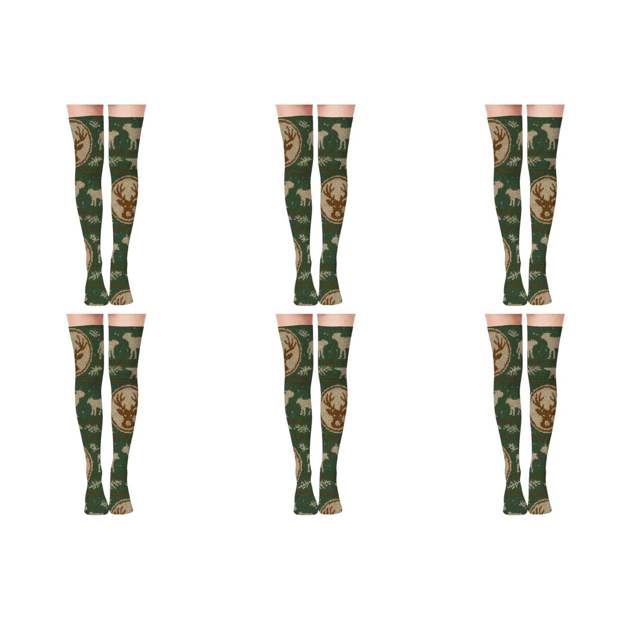 Reindeer Mosaic Band Knit soft everyday over-the-knee socks