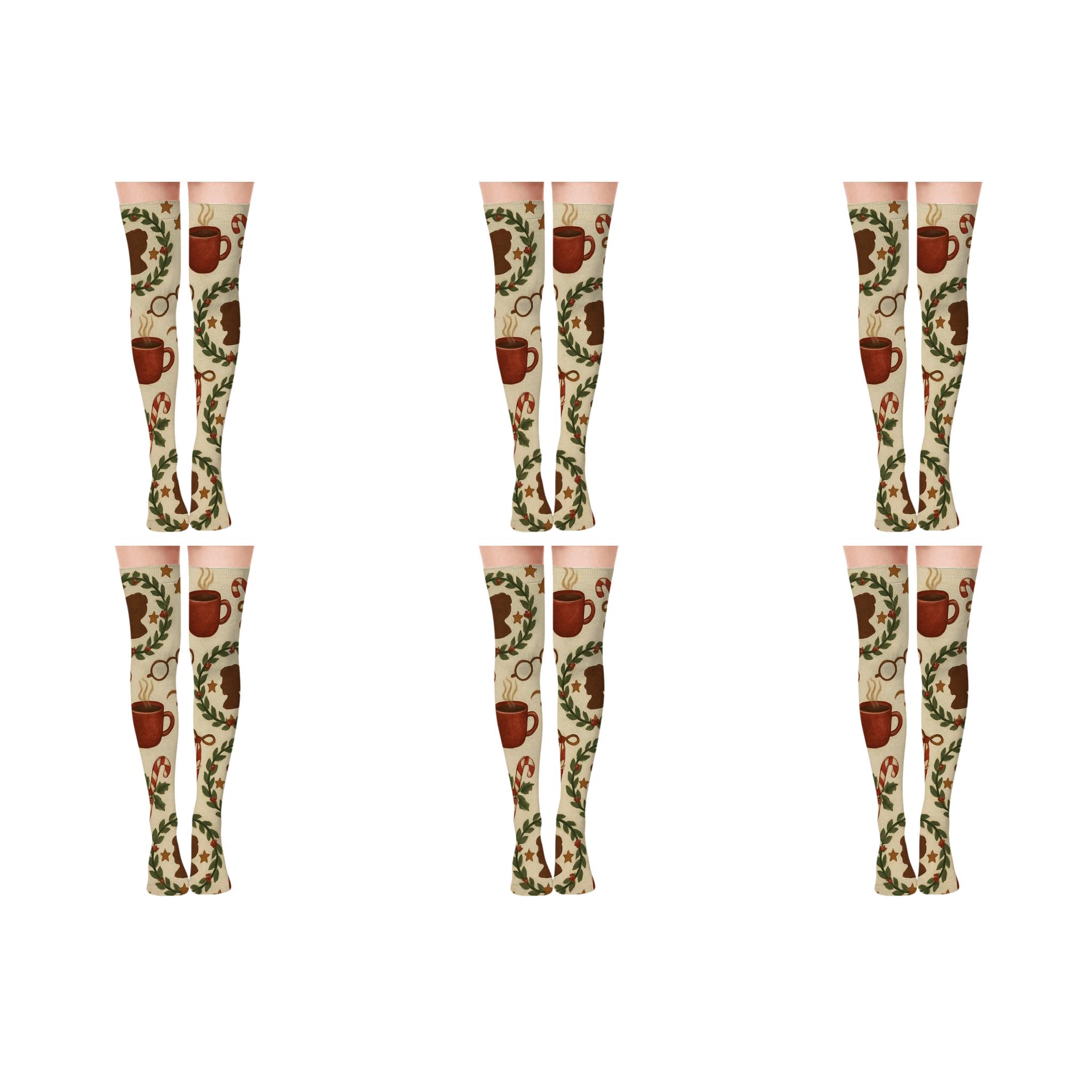 Candy Cane Wreath Repeat Mrs Claus-Style comfortable cotton over-the-knee socks