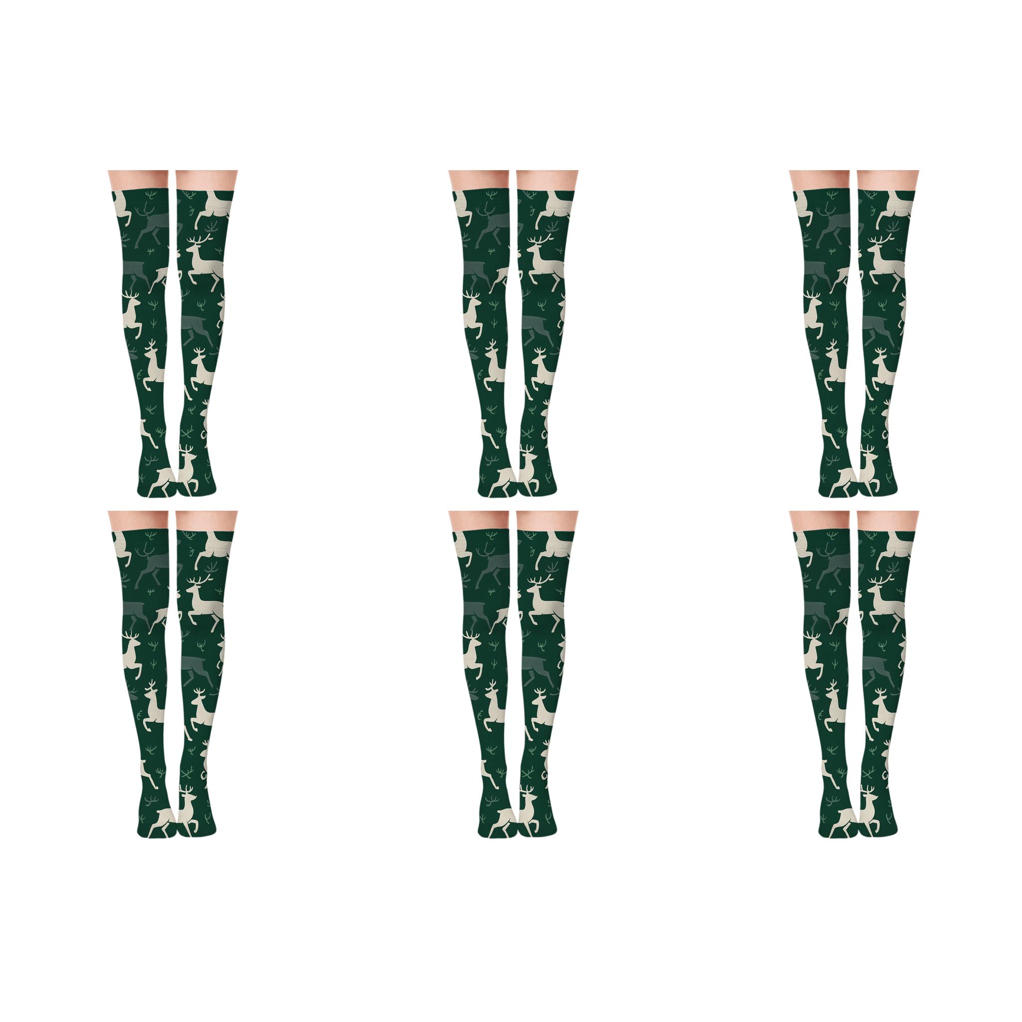 Prancing Herd Tessellation Reindeer soft everyday over-the-knee socks