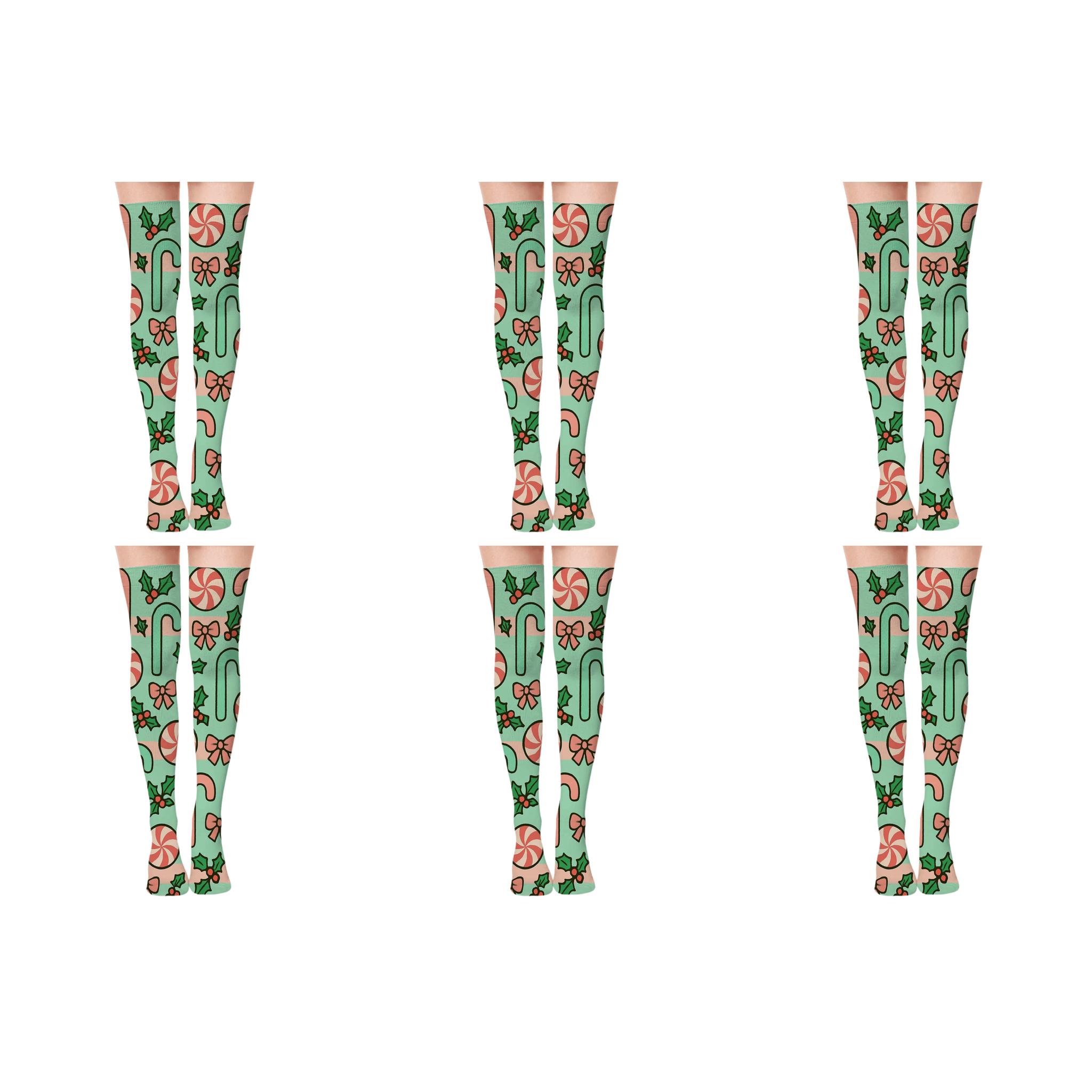 Striped Scarf With Candy Canes Pattern premium cozy over-the-knee socks