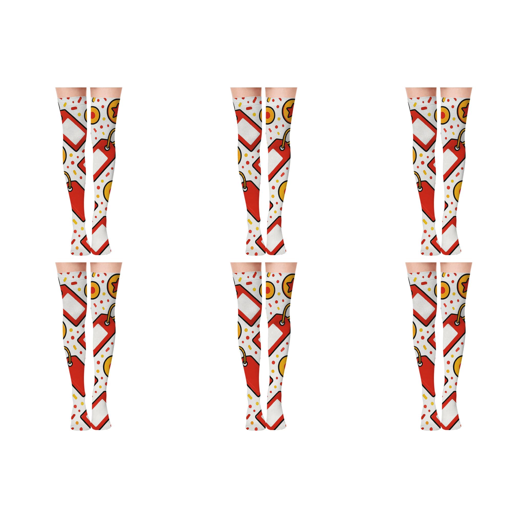 Gift Tag Parade Presents Edition designer print over-the-knee socks