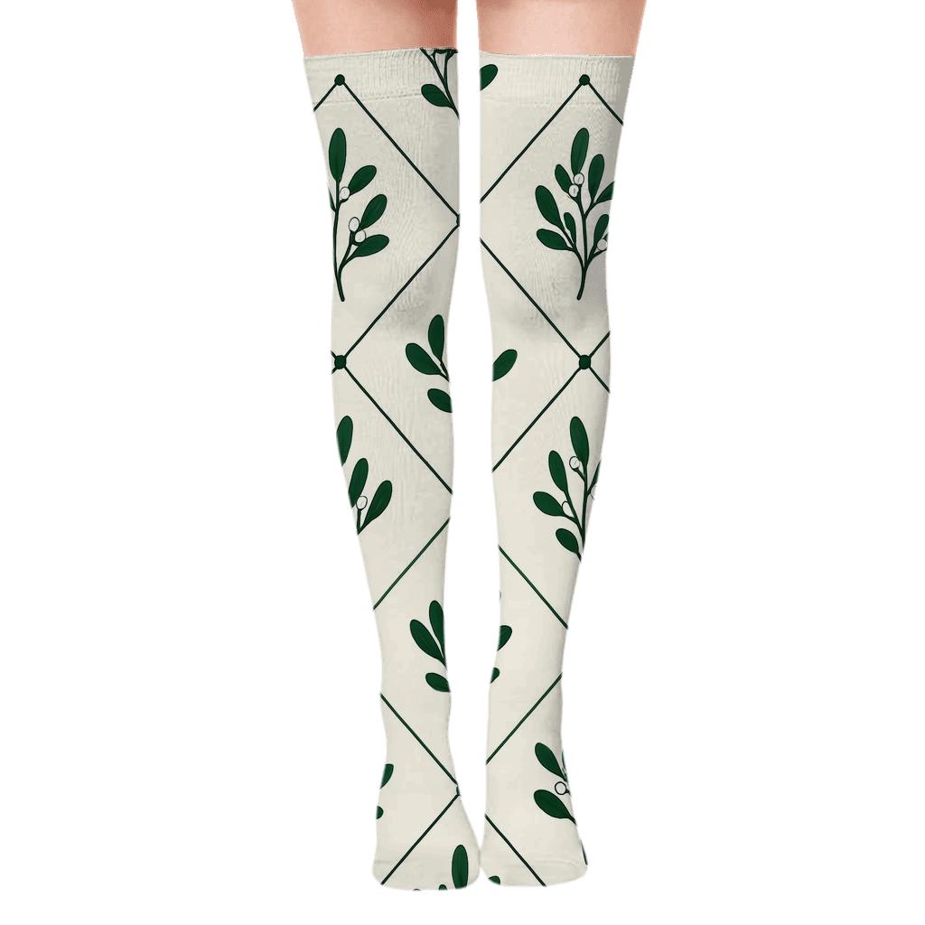 Mistletoe Diamond Holiday Pattern premium cozy over-the-knee socks