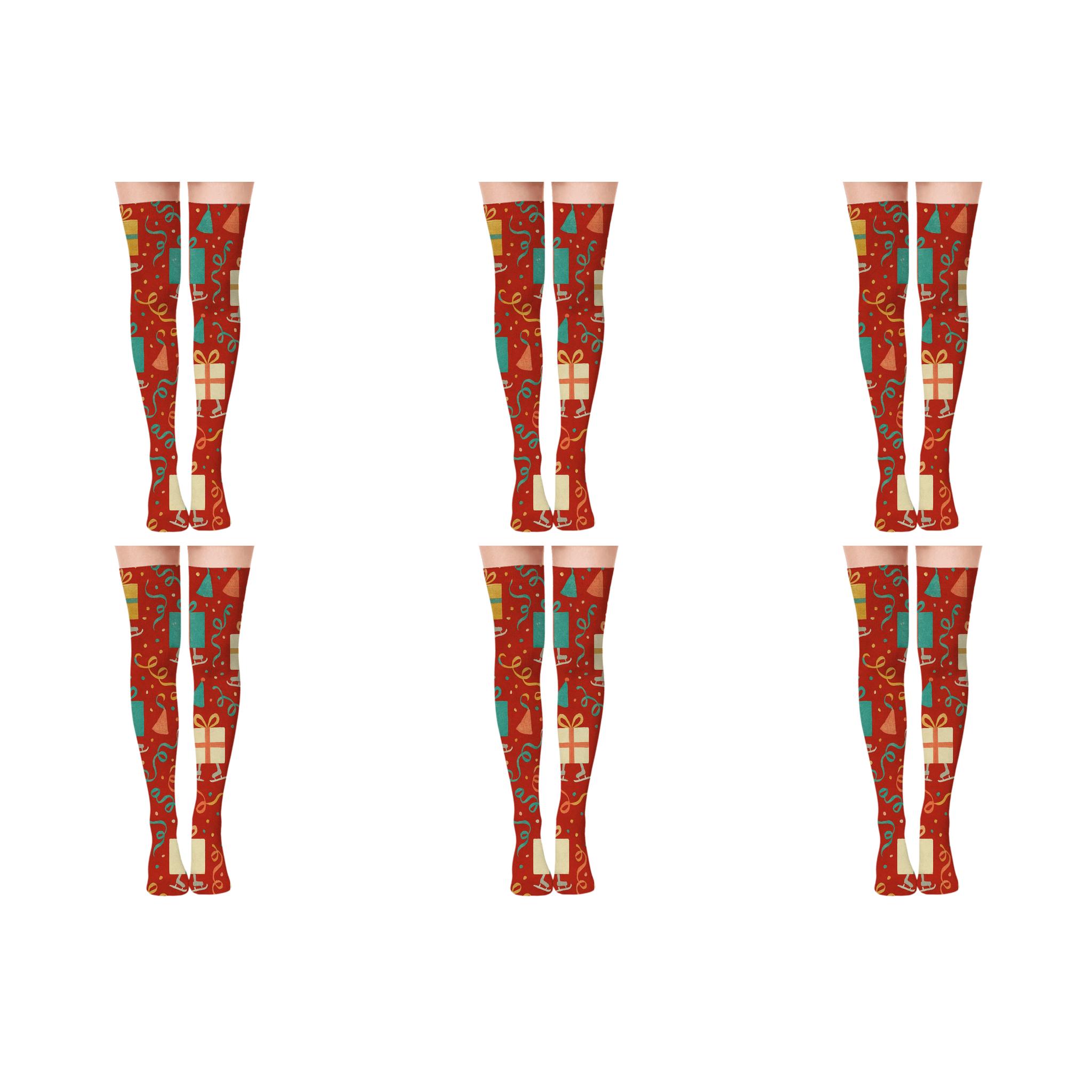 Playful Parcel Playground With Presents-Pattern unique graphic over-the-knee socks