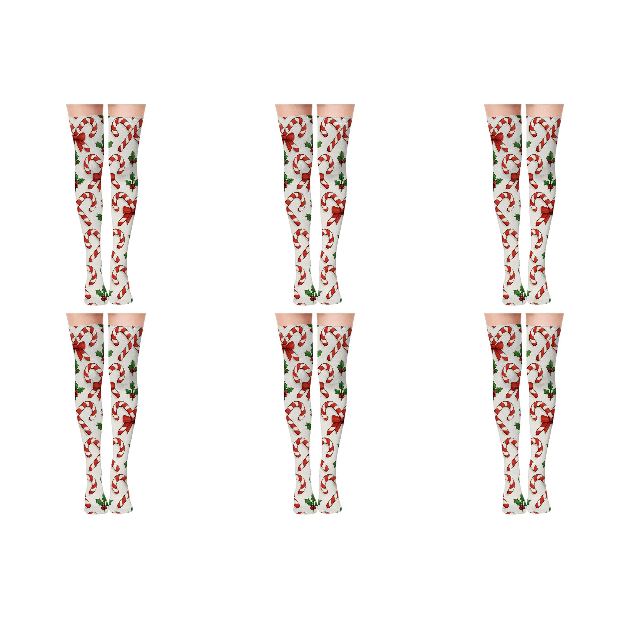 Peppermint-Infused Candy Canes Chevron unique graphic over-the-knee socks