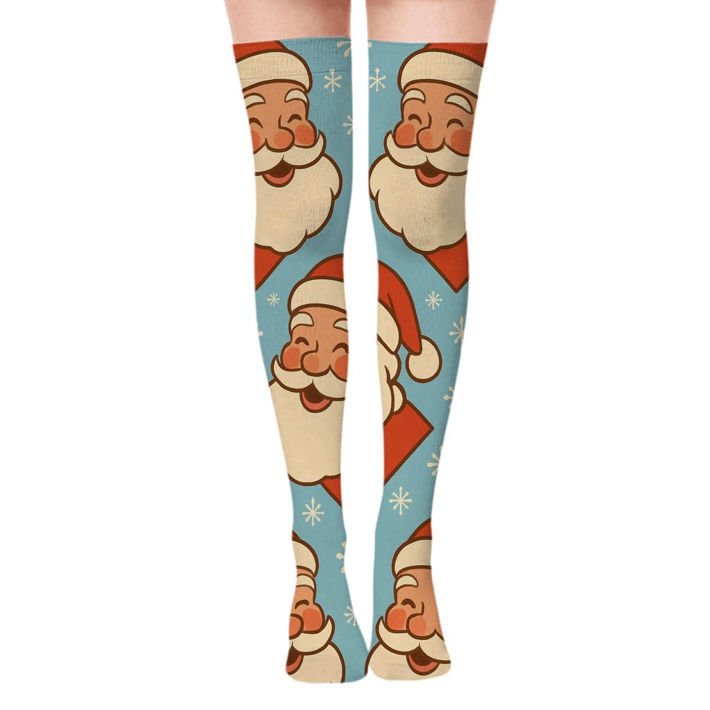 Santa Face Mirror Pair Holiday Design stylish fashion over-the-knee socks