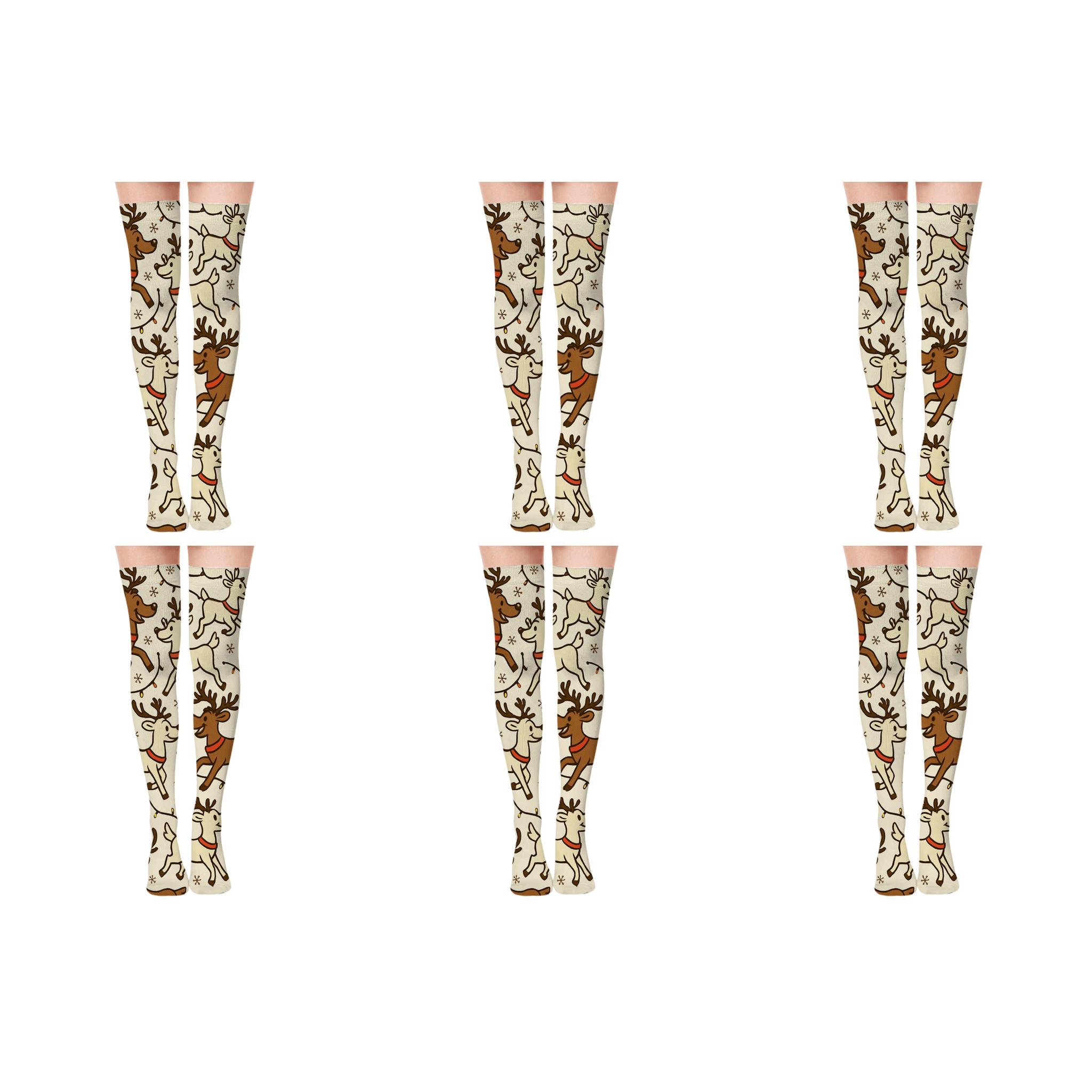 Reindeer Parade Holiday Tessellation custom over-the-knee socks