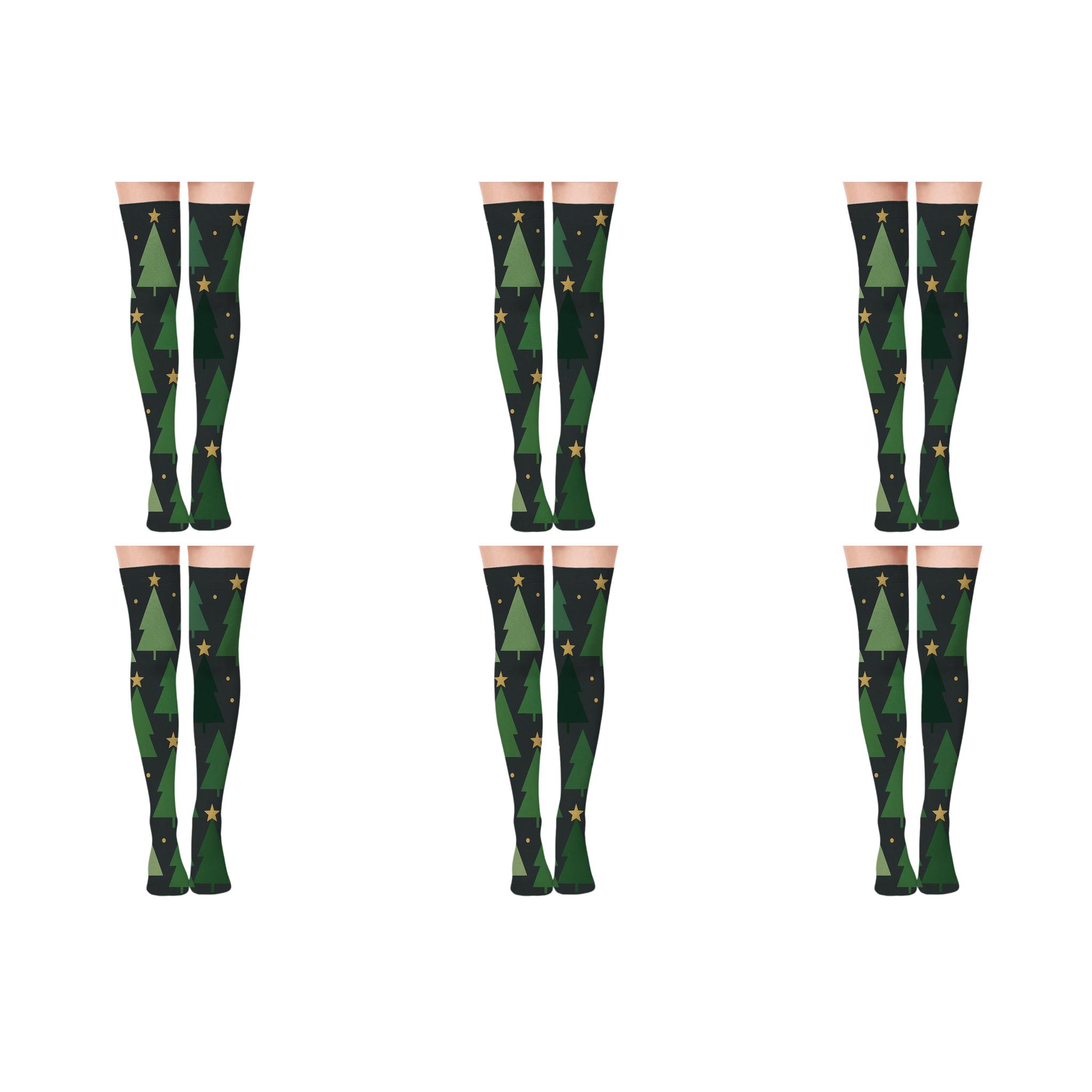 Green Christmas Tree Silhouette Progression trendy patterned over-the-knee socks