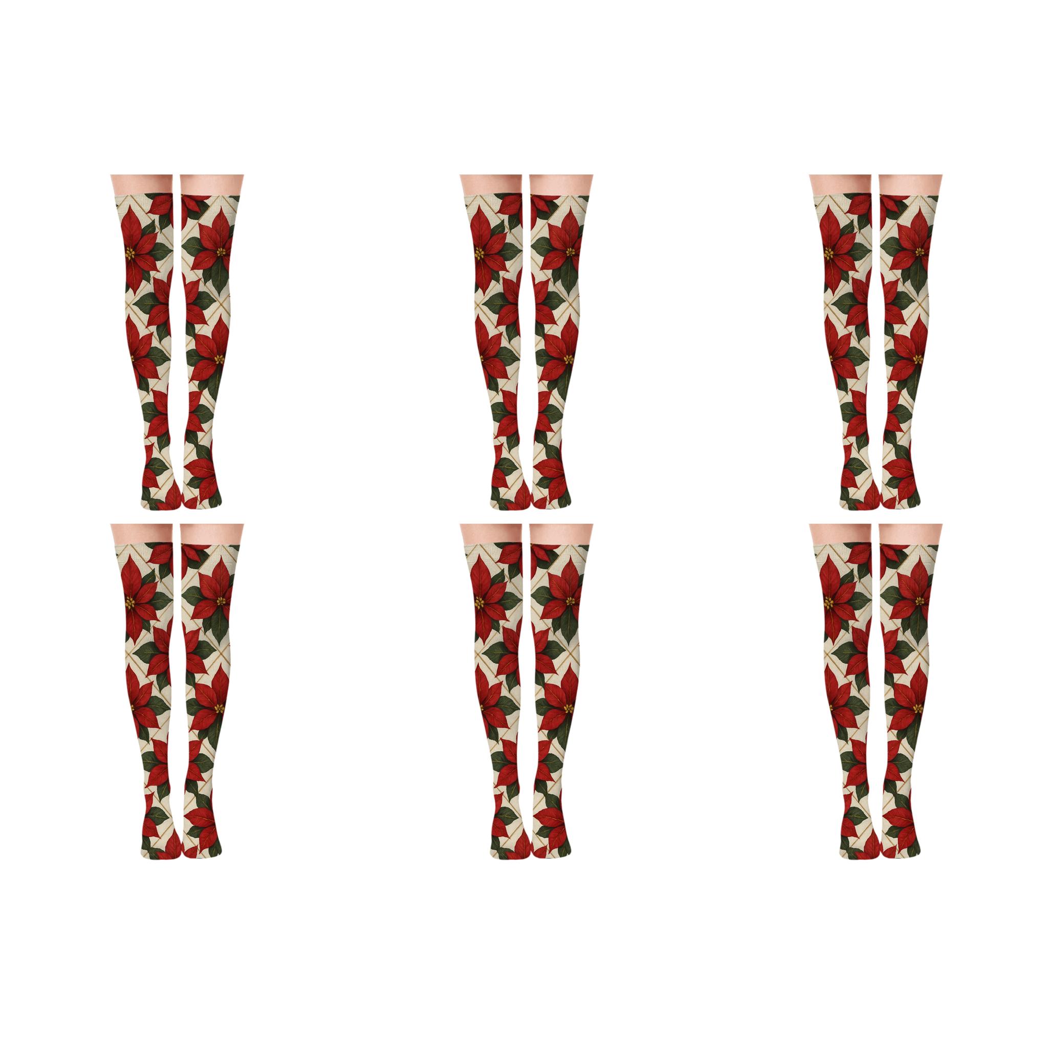 Poinsettia Lattice Holiday Edition soft everyday over-the-knee socks