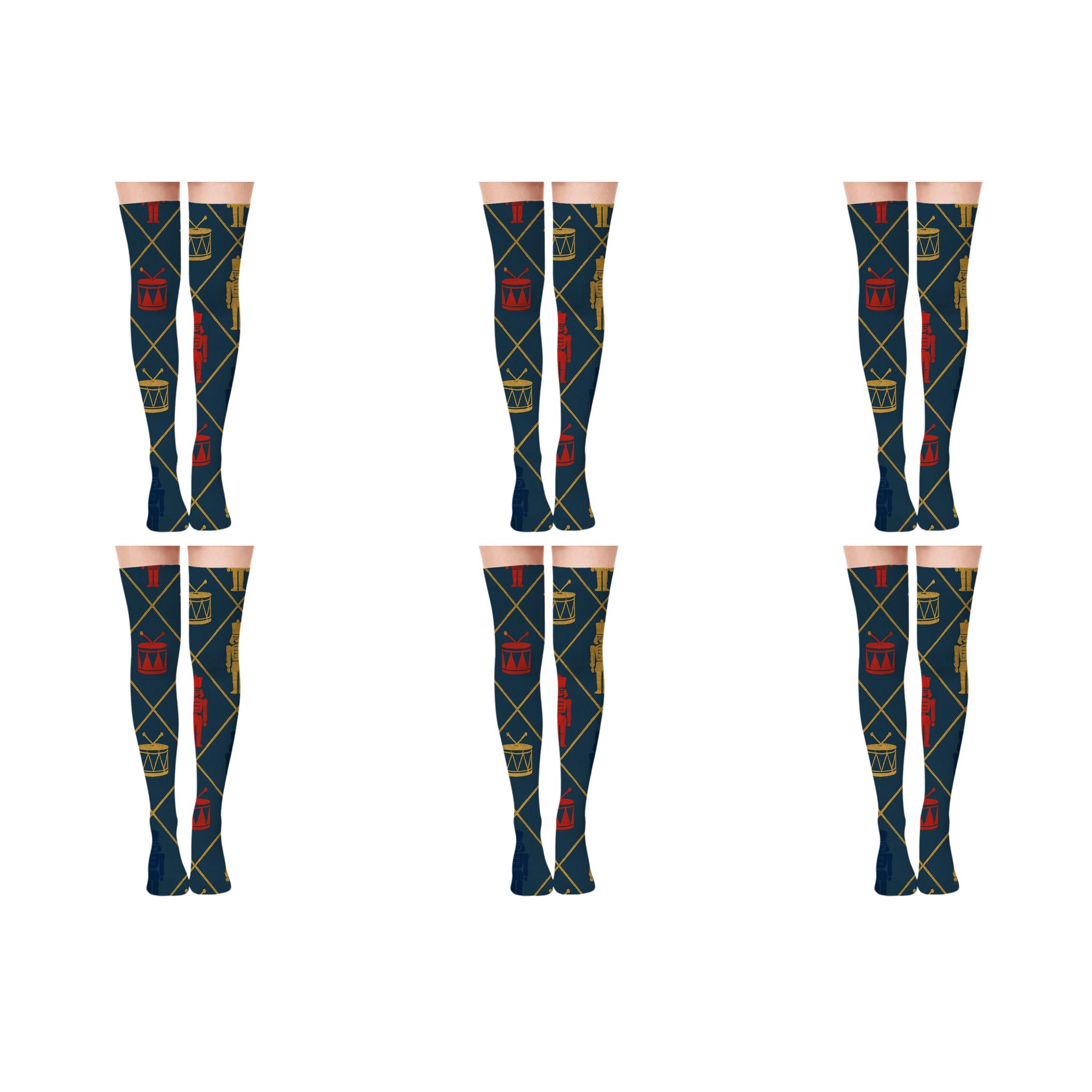 Nutcracker Motif Lattice Holiday Edition trendy patterned over-the-knee socks