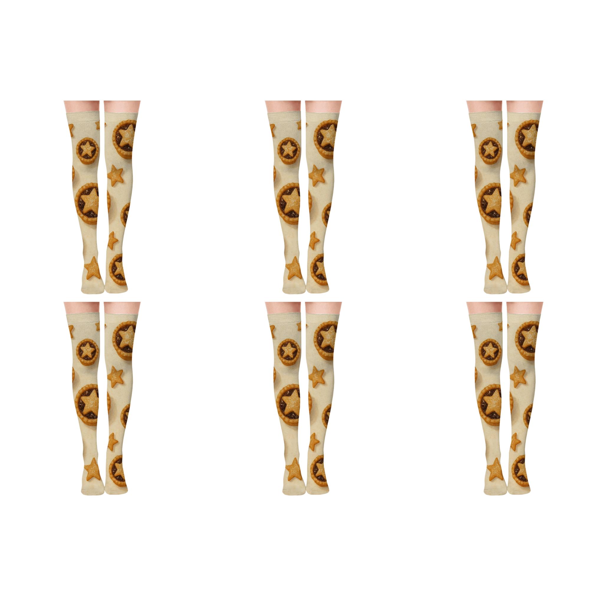 Mince Pie Scatter Holiday Delight comfortable cotton over-the-knee socks