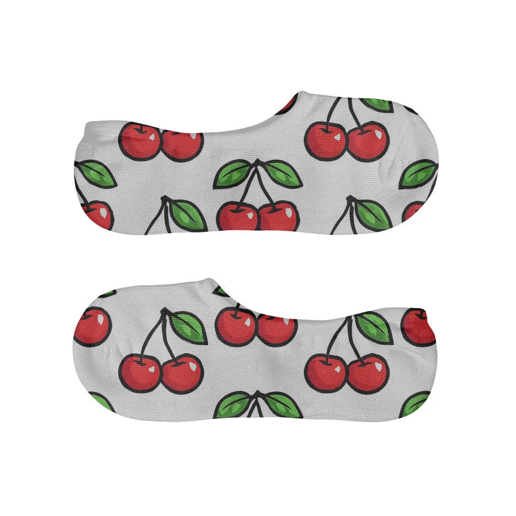 Paired Cherry Grid On White trendy no-show sock styles