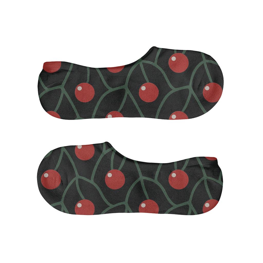 High Contrast Stemmed Cherry Tessellation On Black breathable no-show socks