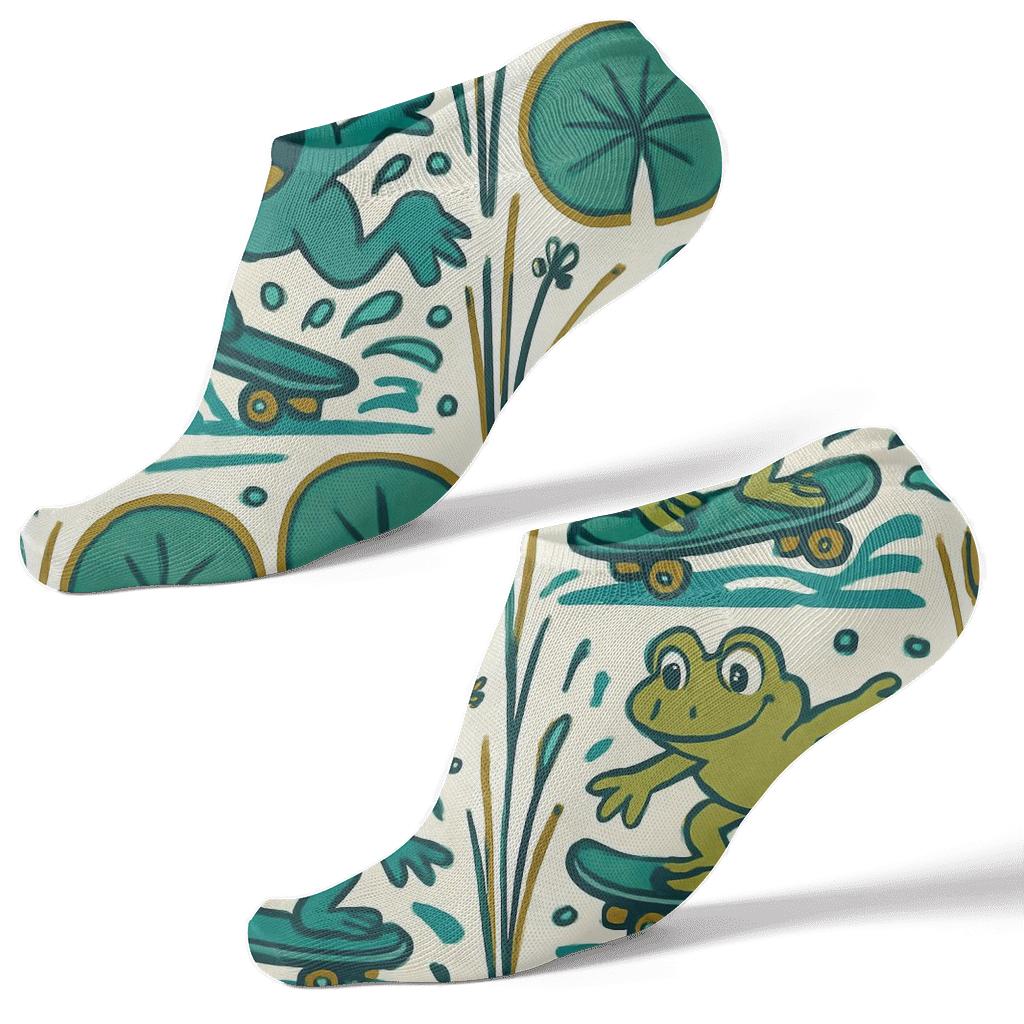 Pond Party Cartoon All Over custom ankle socks