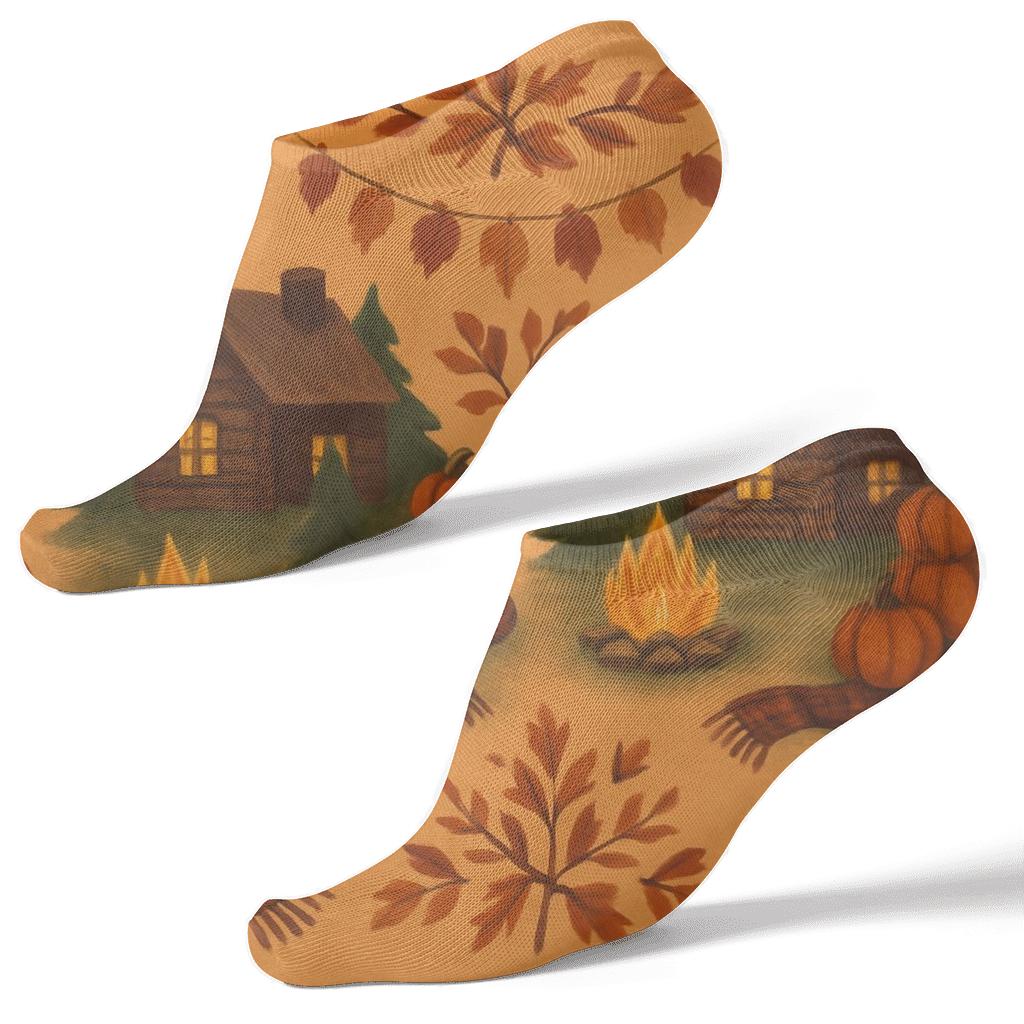 Cozy Cabin Wraparound Scene stylish athletic ankle socks