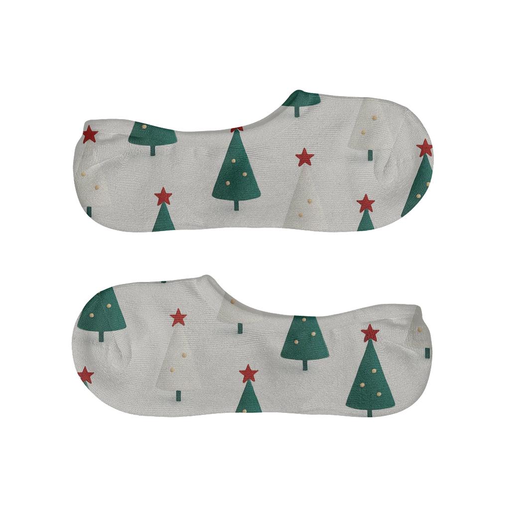 Miniature Tree Scatter With Star Topper Christmas Tree designer print no-show socks