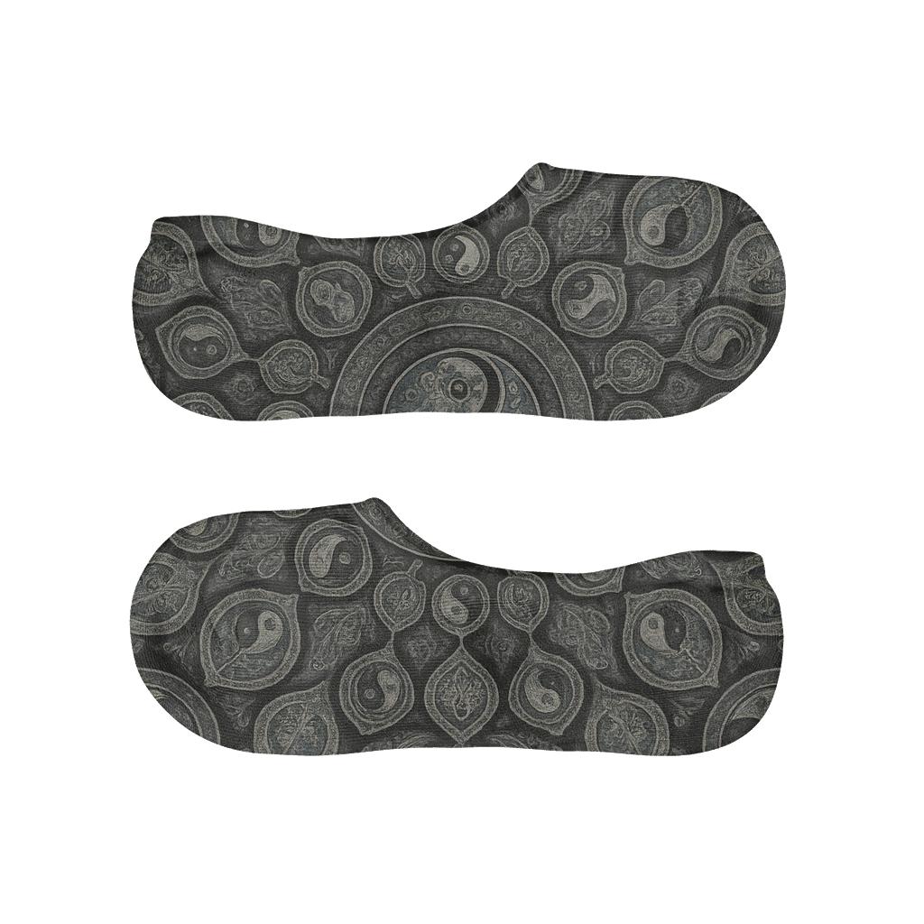 Radial Duality Mandala On Black Background custom no-show socks