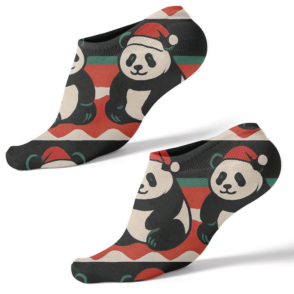 Panda Candy Stripe Repeat On Black designer print ankle socks