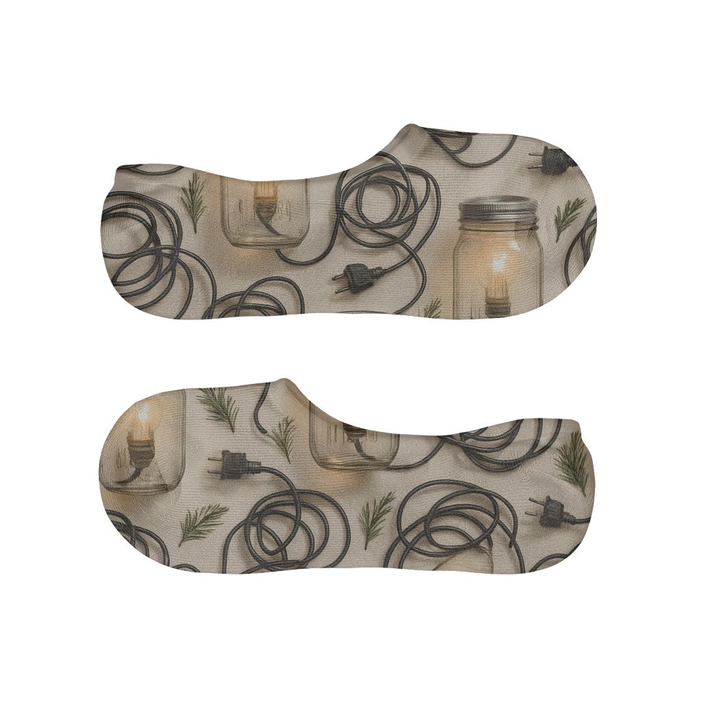 Glowing Jar Cluster On Light Ground designer print no-show socks