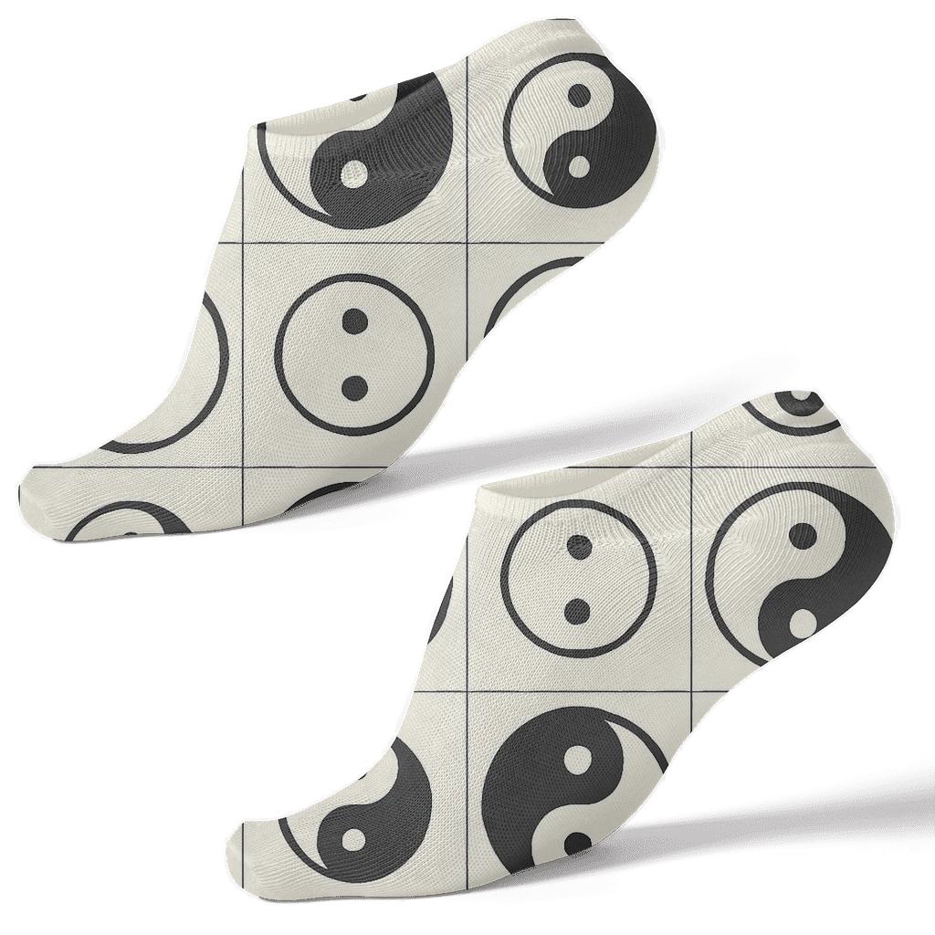 Taijitu Grid With Dot Lattice On Ivory Field custom ankle socks