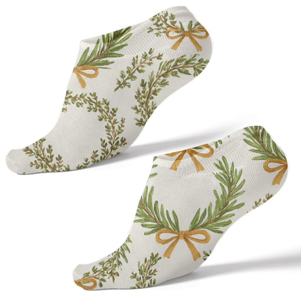 Herb Wreath Pattern With Ribbon-Tied Wreath soft everyday ankle socks