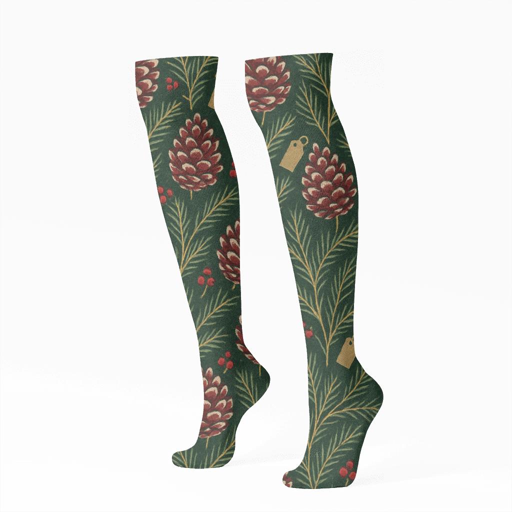 Crimson Pine Cone Tessellation unique graphic knee-high socks