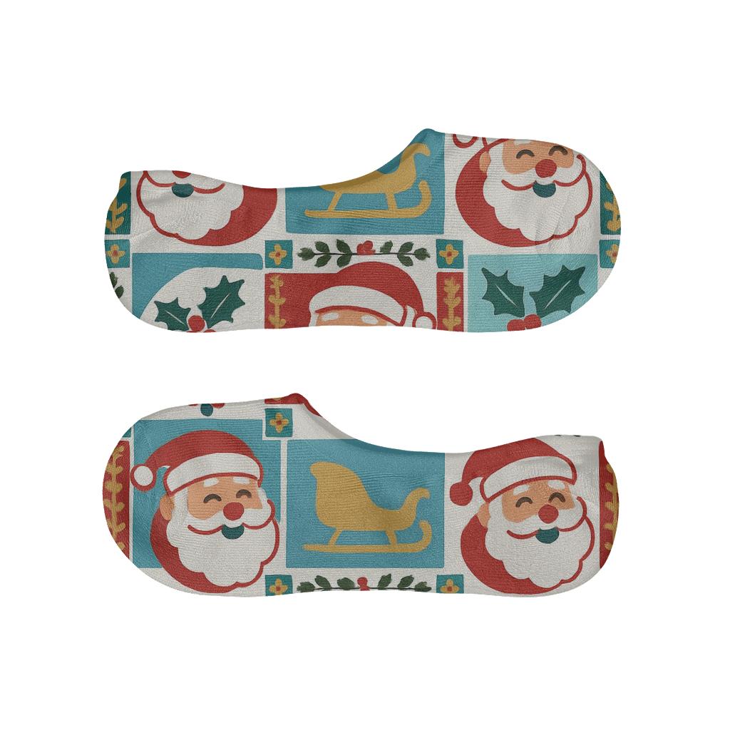 Cheerful Santa Claus Mid Century Grid breathable no-show socks