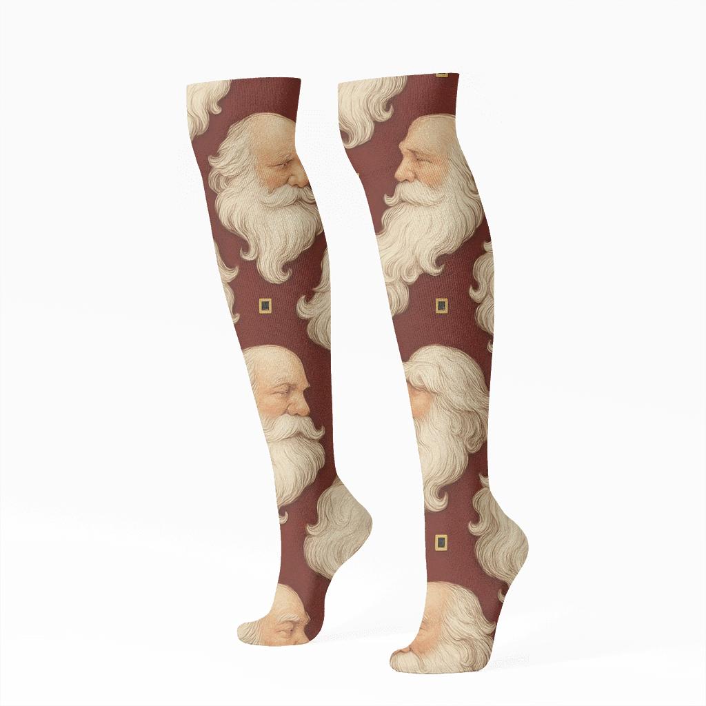 Santa Tiled Beard Lattice stylish athletic knee-high socks