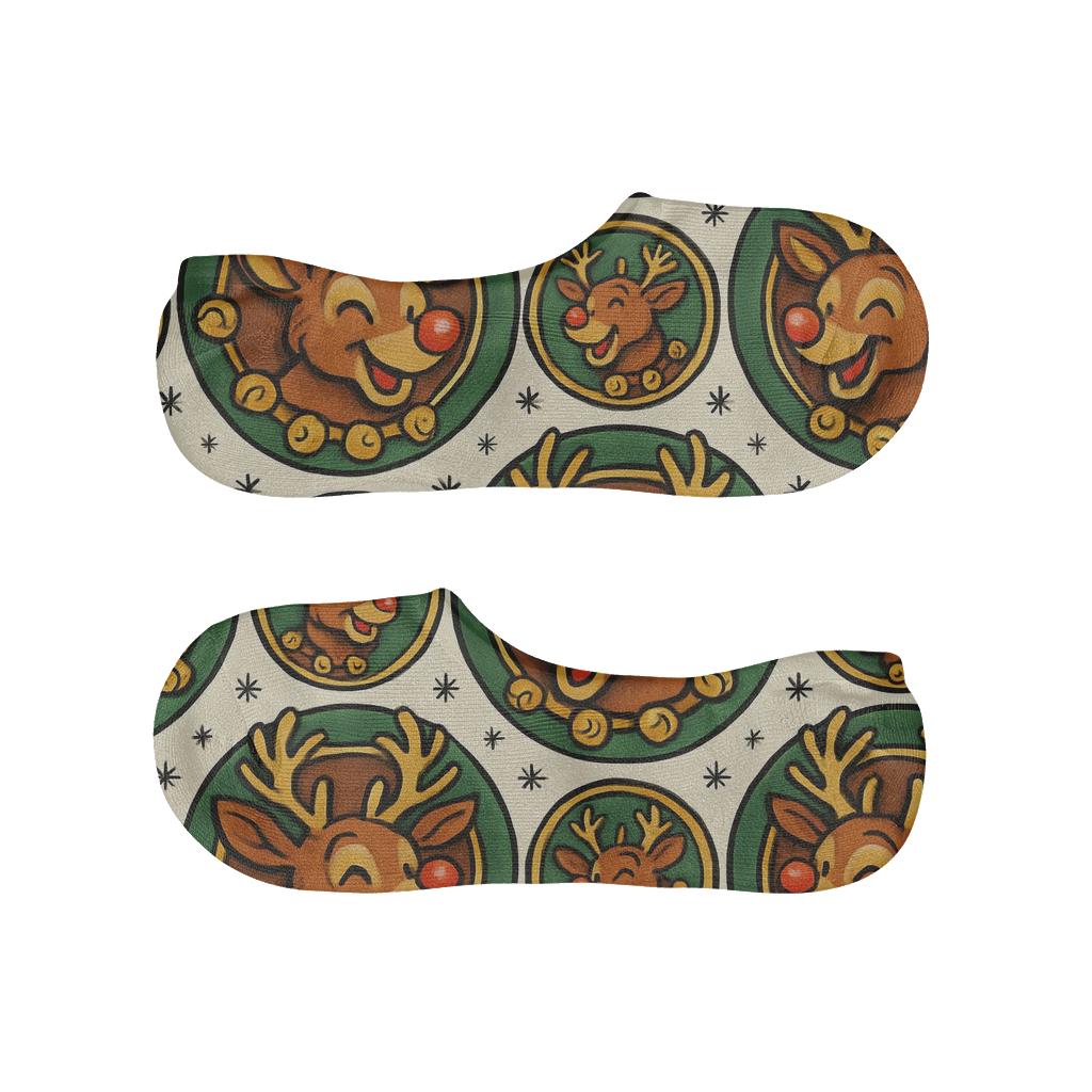 Antler Crown Pattern With Rudolph Center personalized no-show socks