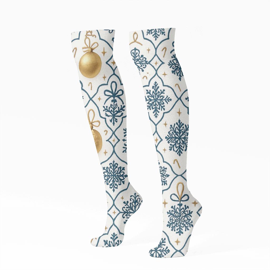 Golden Ornament Lattice unique graphic knee-high socks