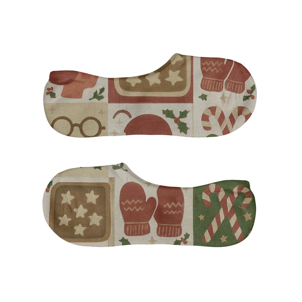Mrs Claus Spectacles And Cookie Tray Grid anti-slip no-show socks