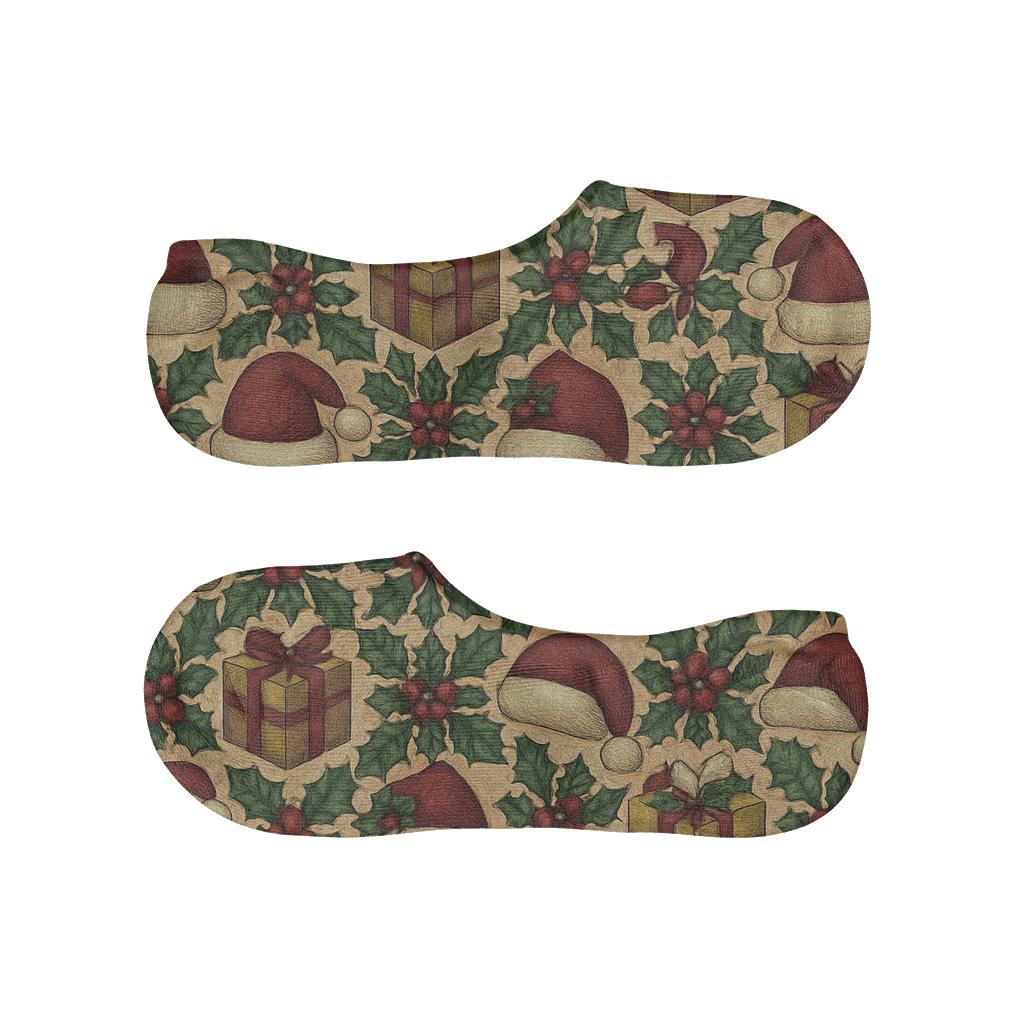 Santa Claus Holly Lattice Compound Pattern anti-slip no-show socks