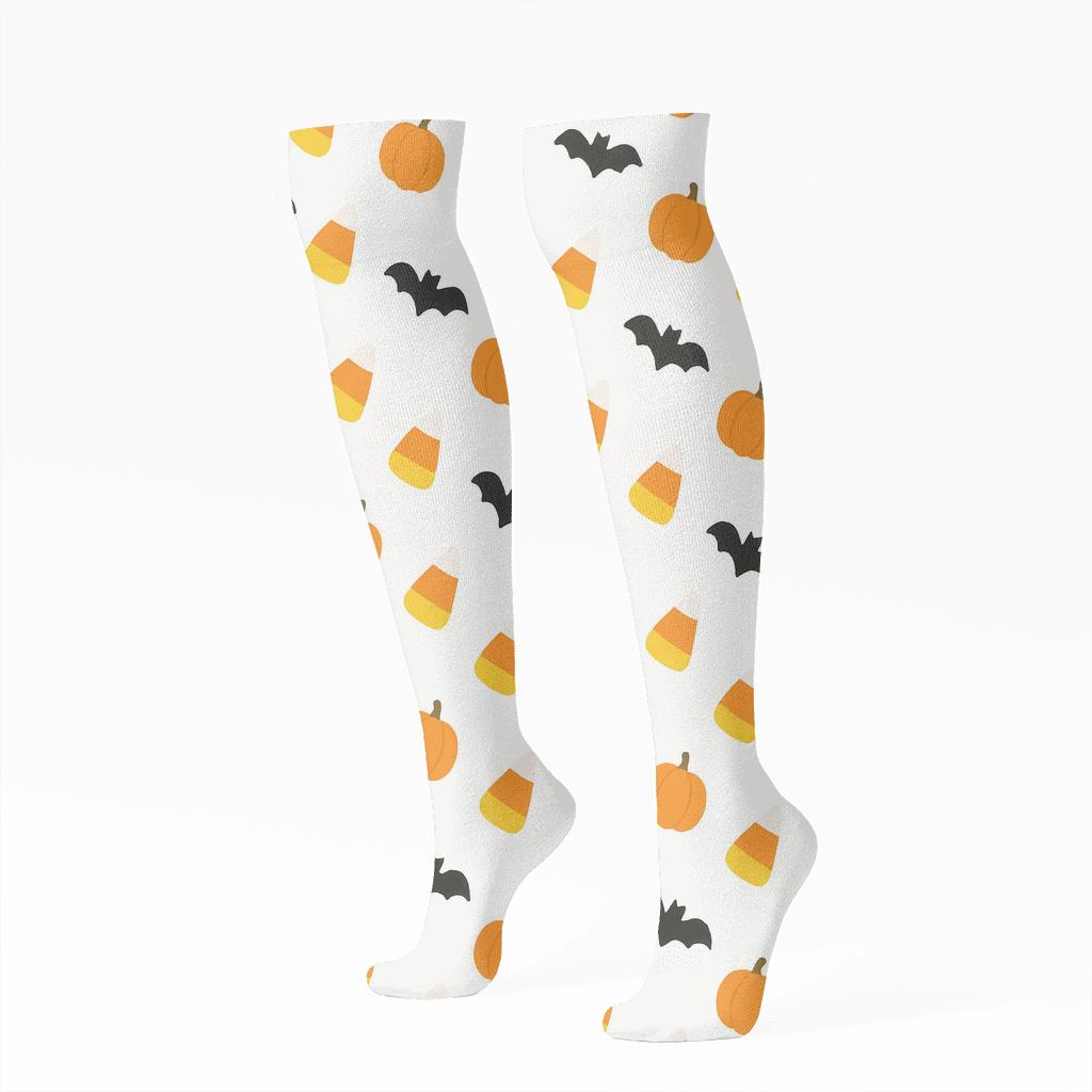 Orange Candy Corn Diagonal Stripe On White Background comfortable cotton knee-high socks