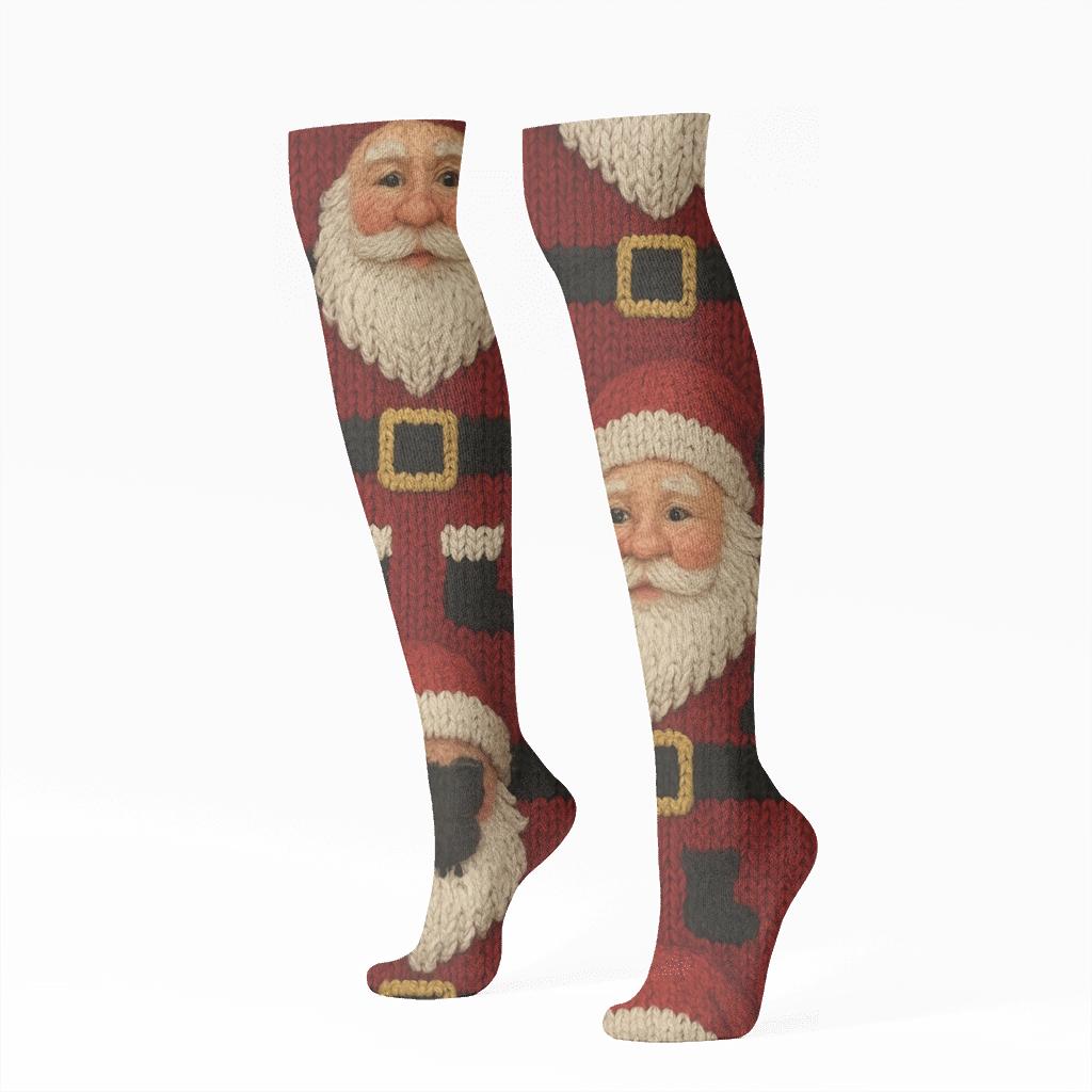 Knitted Santa Suit Tessellation Santa trendy patterned knee-high socks