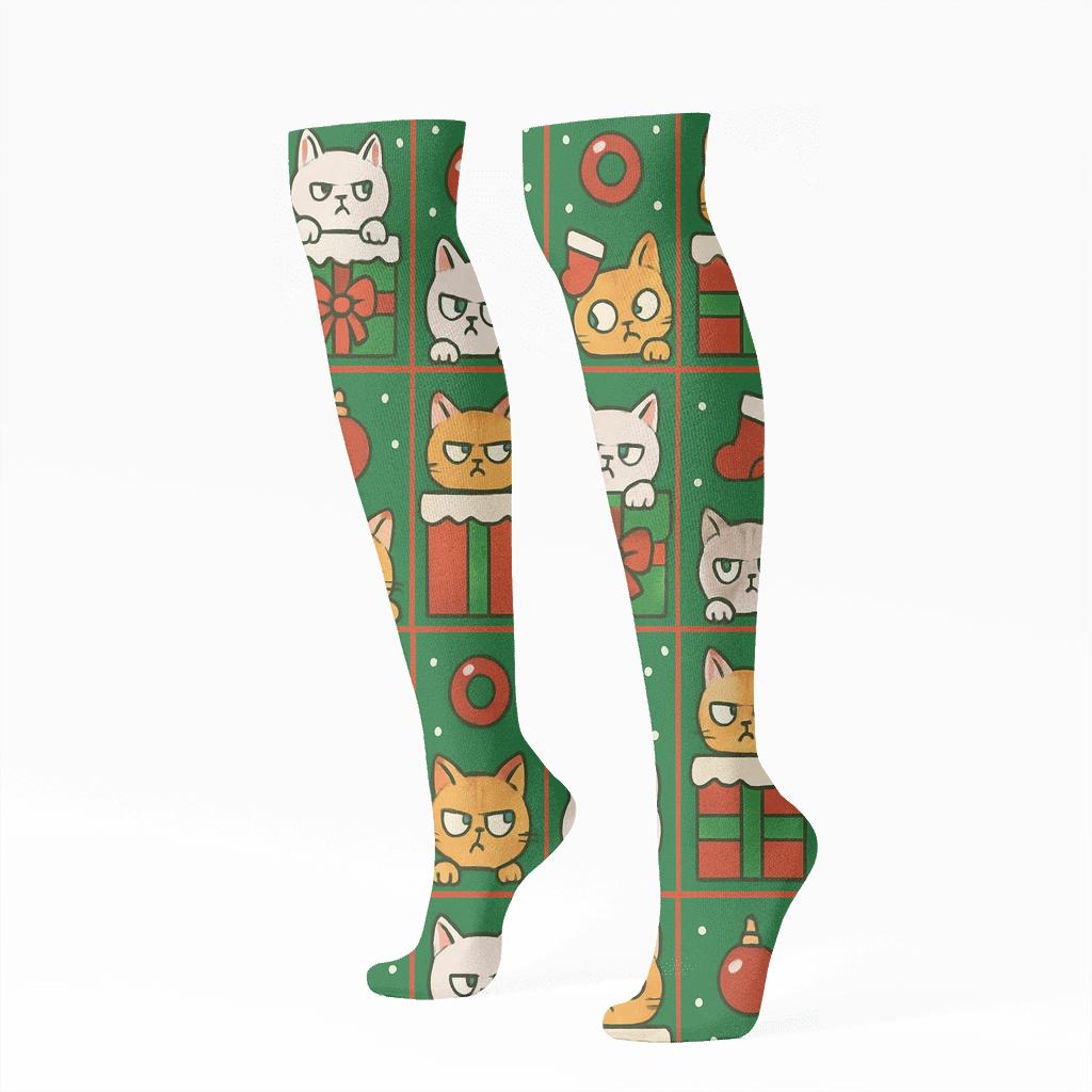 Merry Mischief Cat Mosaic trendy patterned knee-high socks