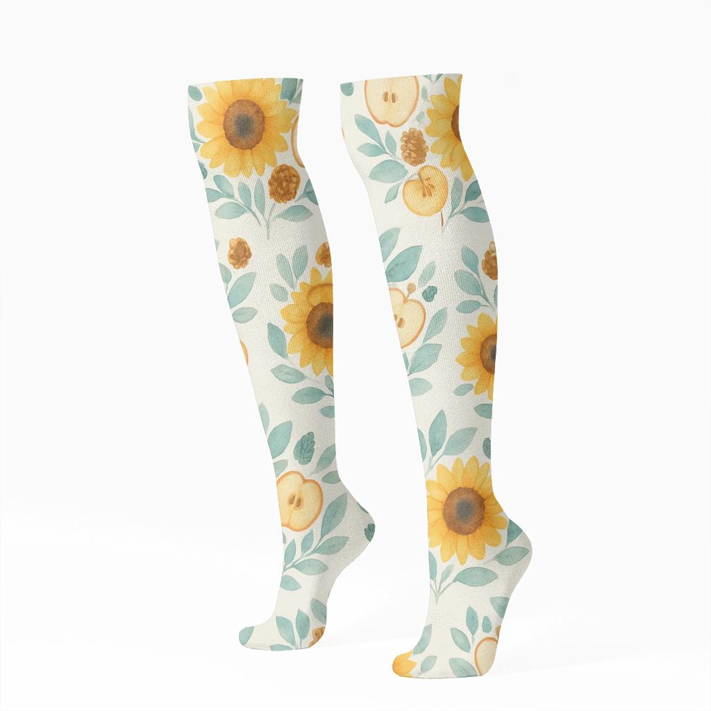 Sunflower And Apple Concentric Scatter premium sports knee-high socks