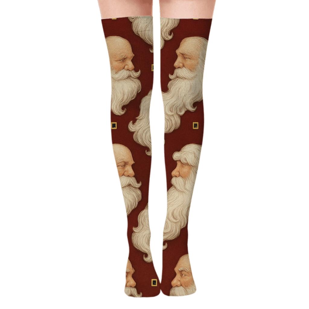 Santa Tiled Beard Lattice unique graphic over-the-knee socks