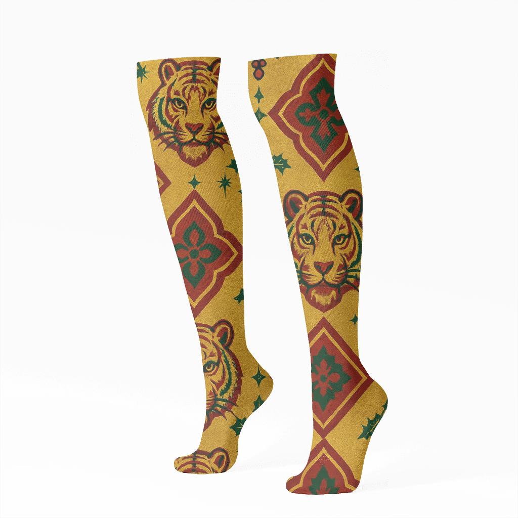 Tinsel Tiger Stripe Lattice On Gold personalized knee-high socks