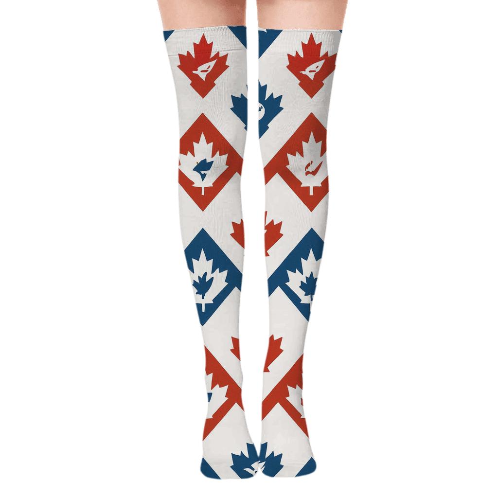 Maple Chevron With Blue Jays Accent personalized over-the-knee socks