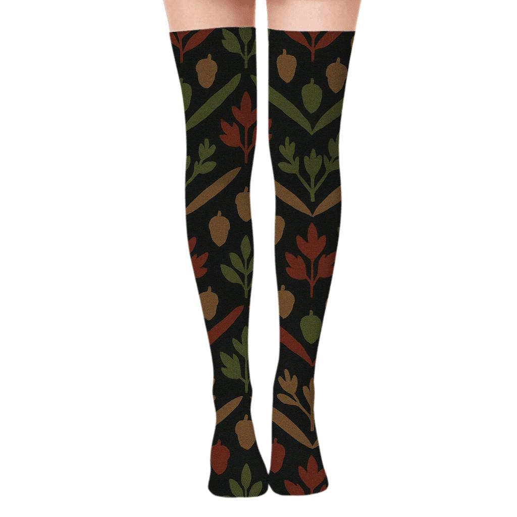 Acorn Chevron Scatter On Dark designer print over-the-knee socks