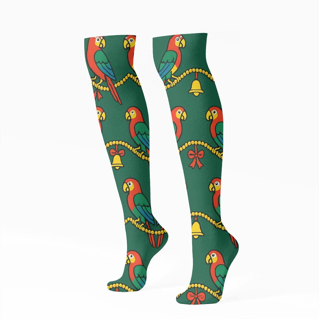 Parrot Ornament Wave On Forest Green personalized knee-high socks